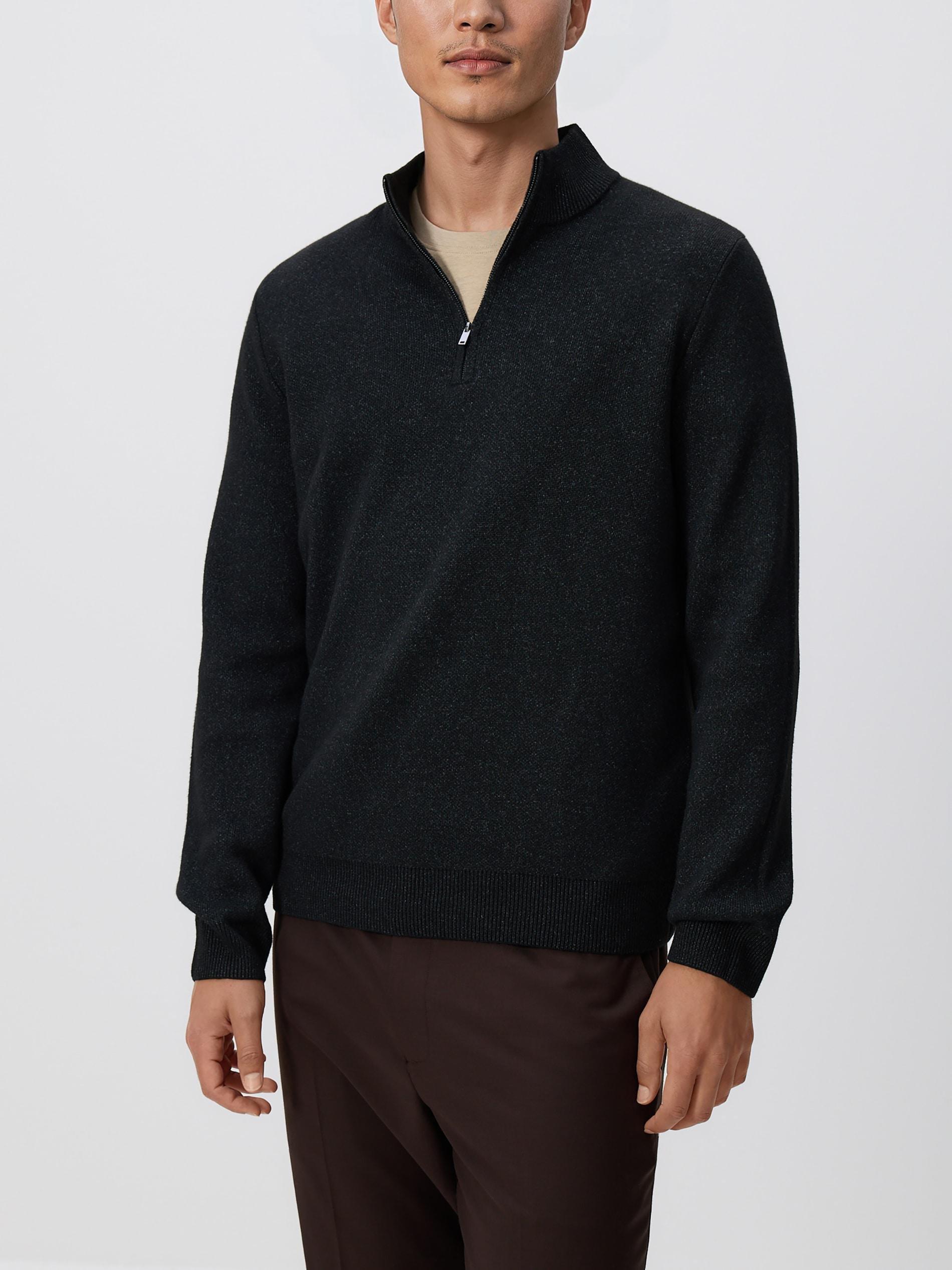 Black Zipped Turtle-Neck Sweater, Black, large image number 1