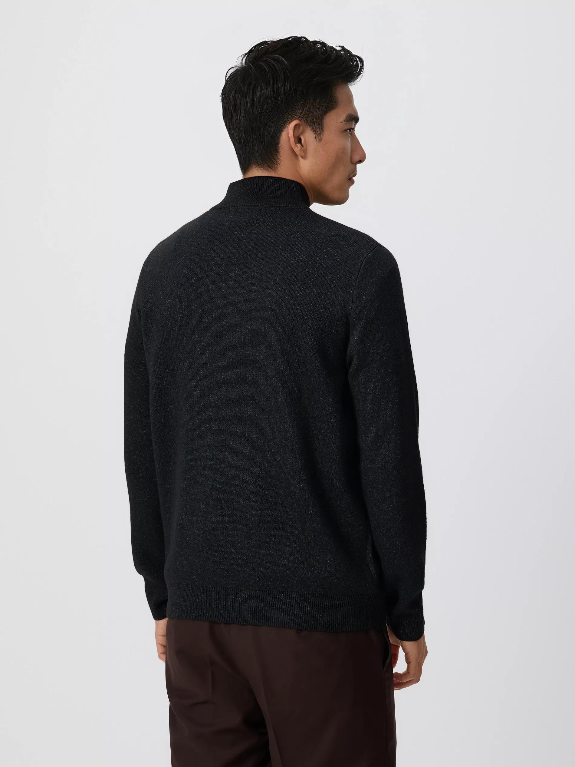 Black Zipped Turtle-Neck Sweater, Black, large image number 2