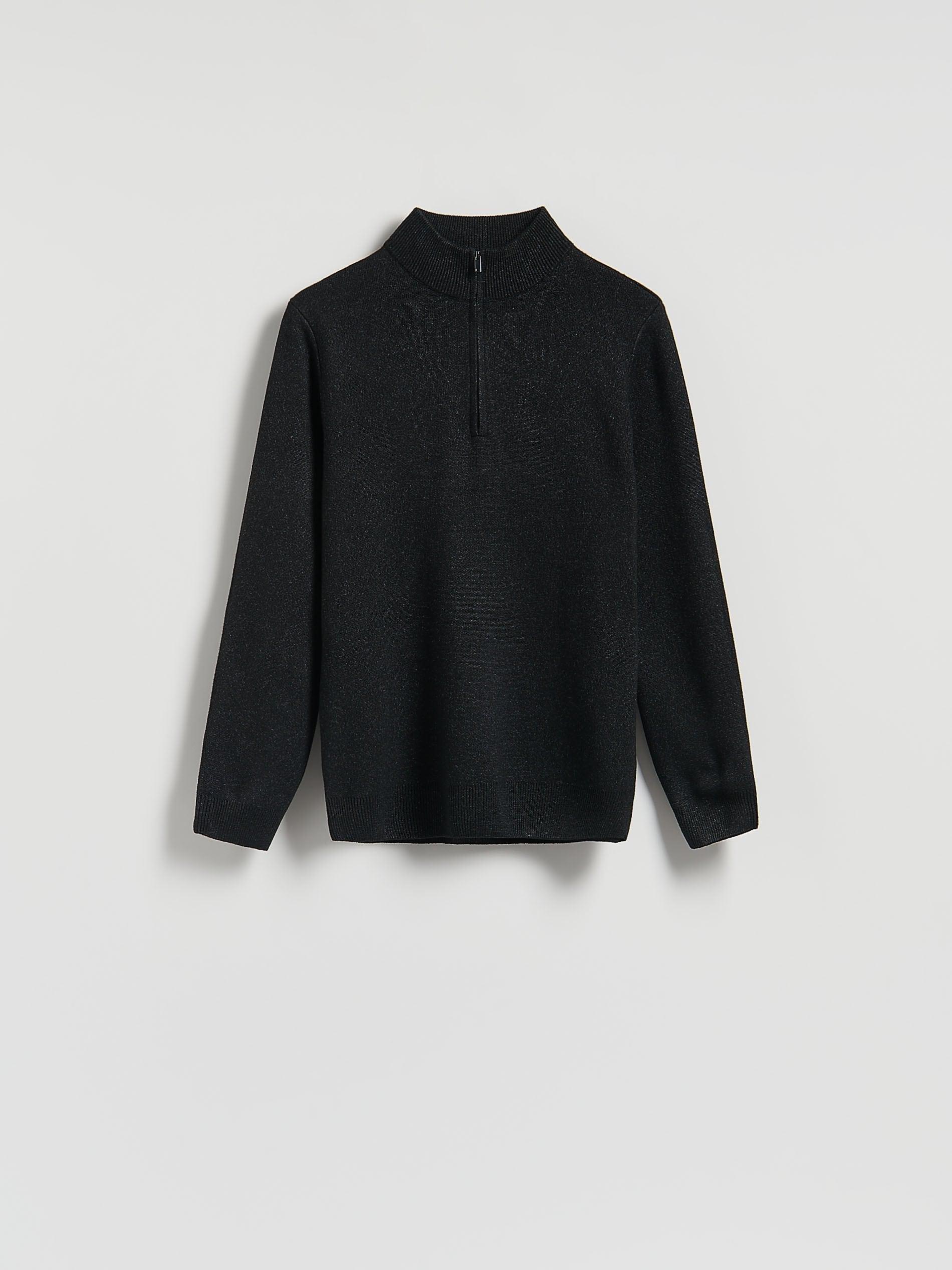 Black Zipped Turtle-Neck Sweater, Black, large image number 4