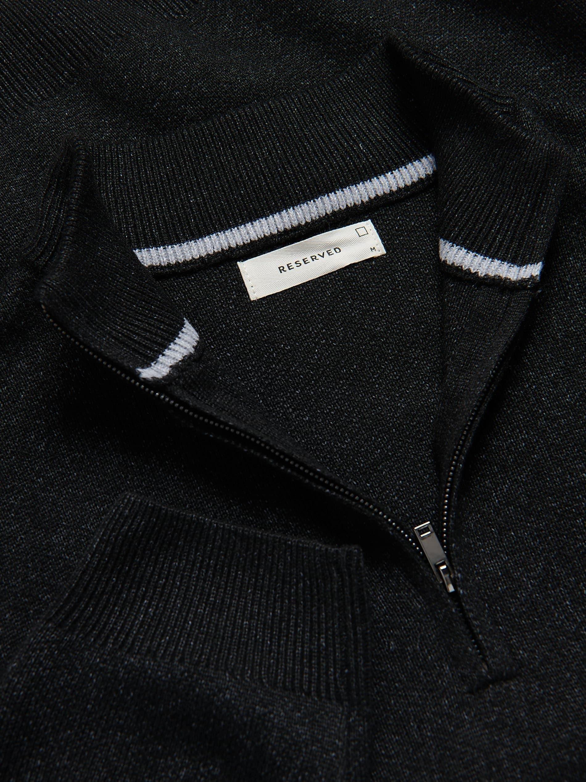 Black Zipped Turtle-Neck Sweater, Black, large image number 5