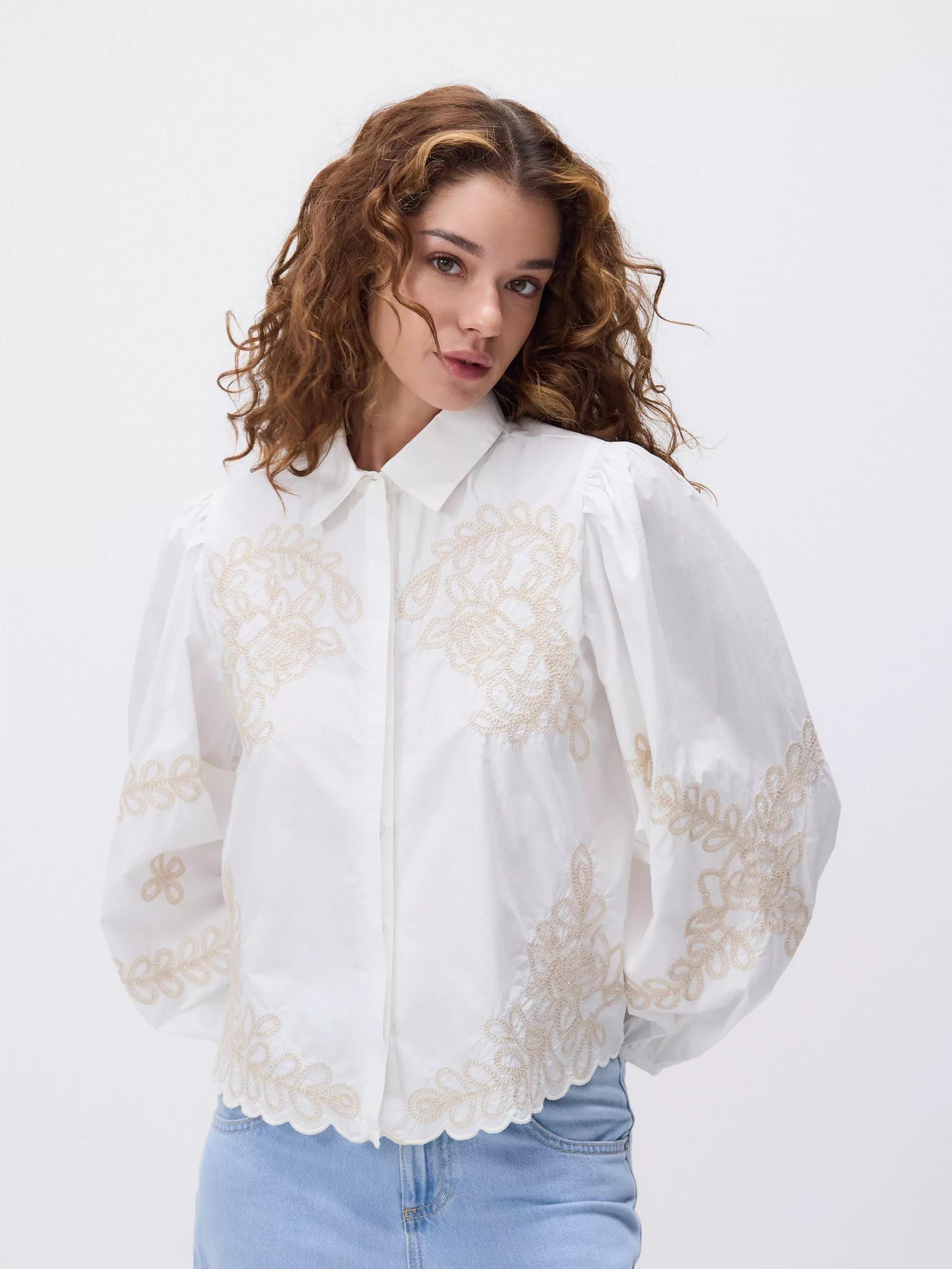 White Embroidered Cotton Shirt, , large image number 0
