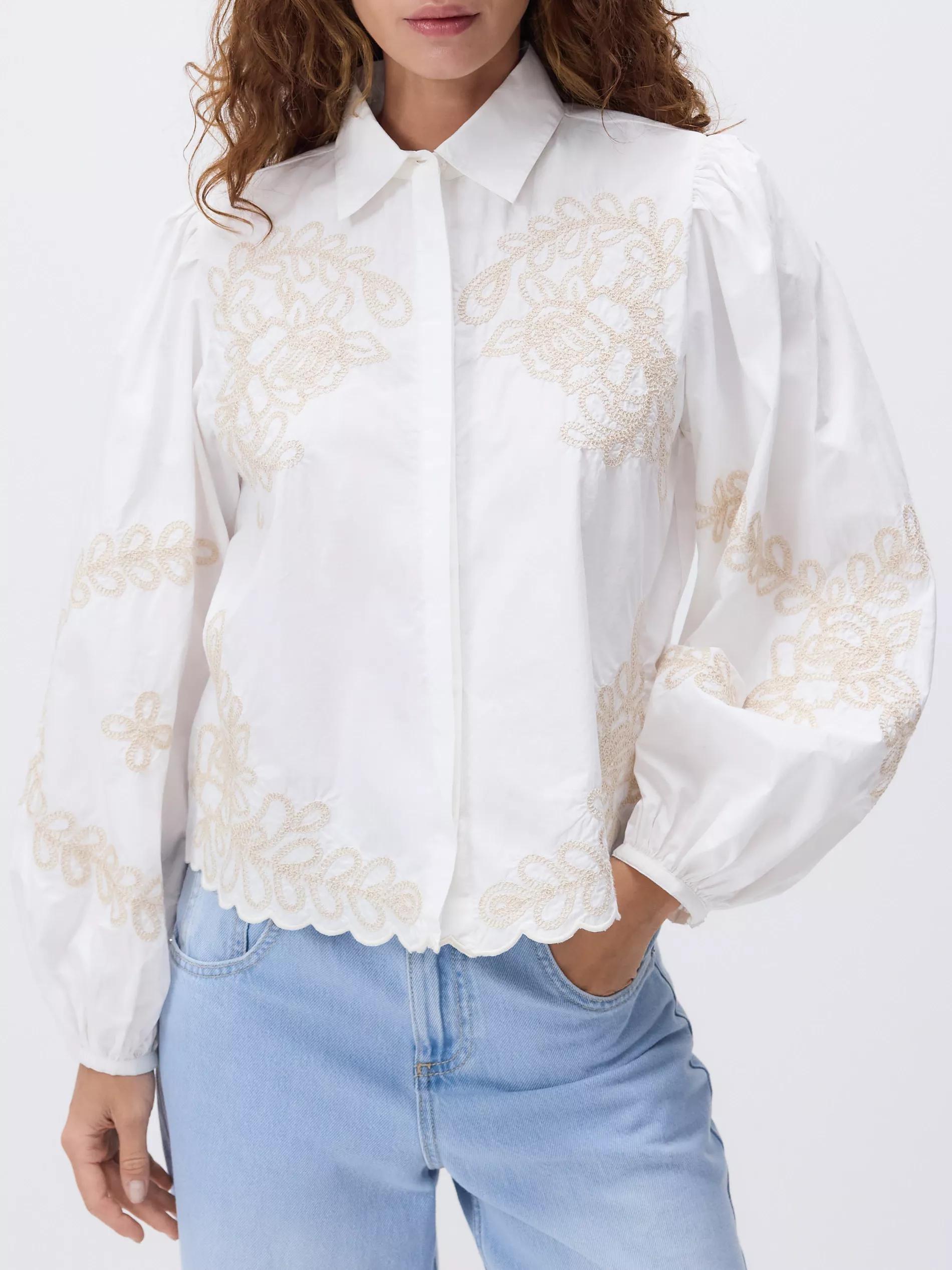 White Embroidered Cotton Shirt, , large image number 1