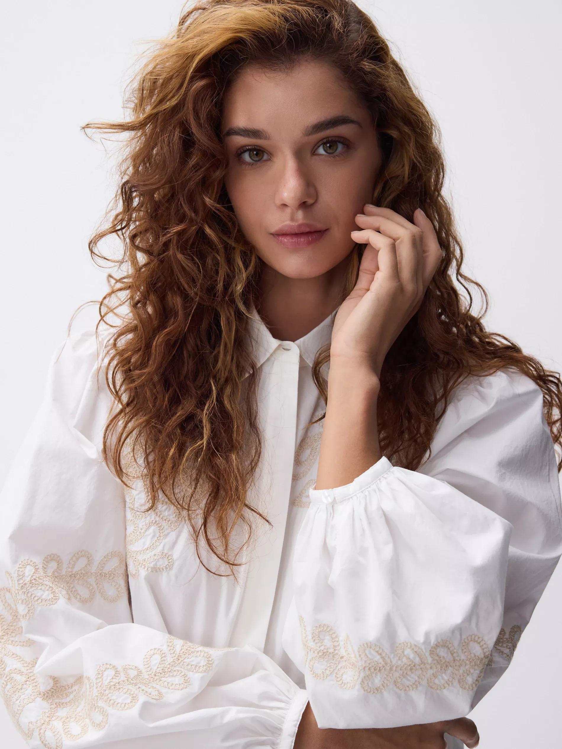White Embroidered Cotton Shirt, , large image number 2