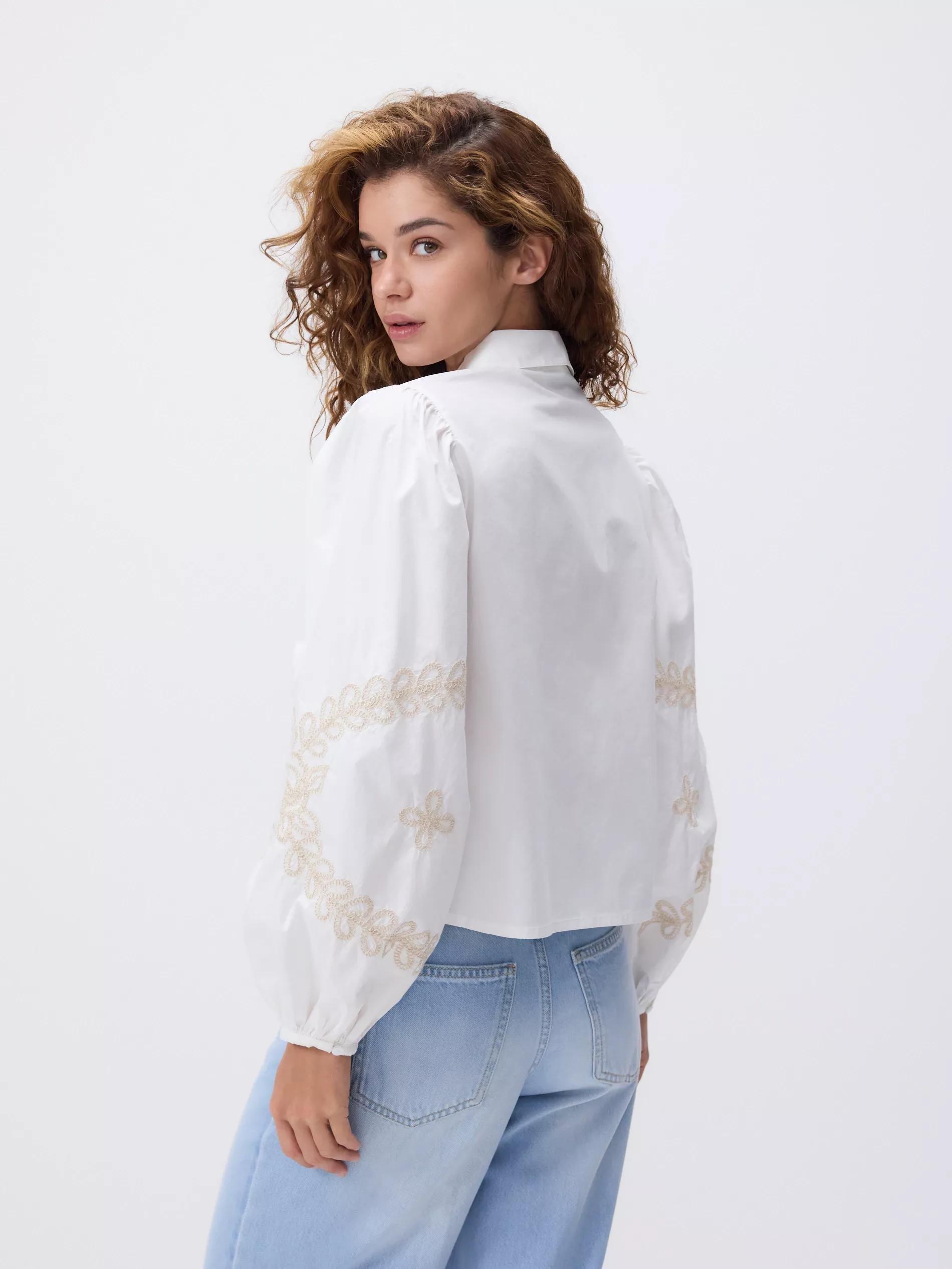 White Embroidered Cotton Shirt, , large image number 4