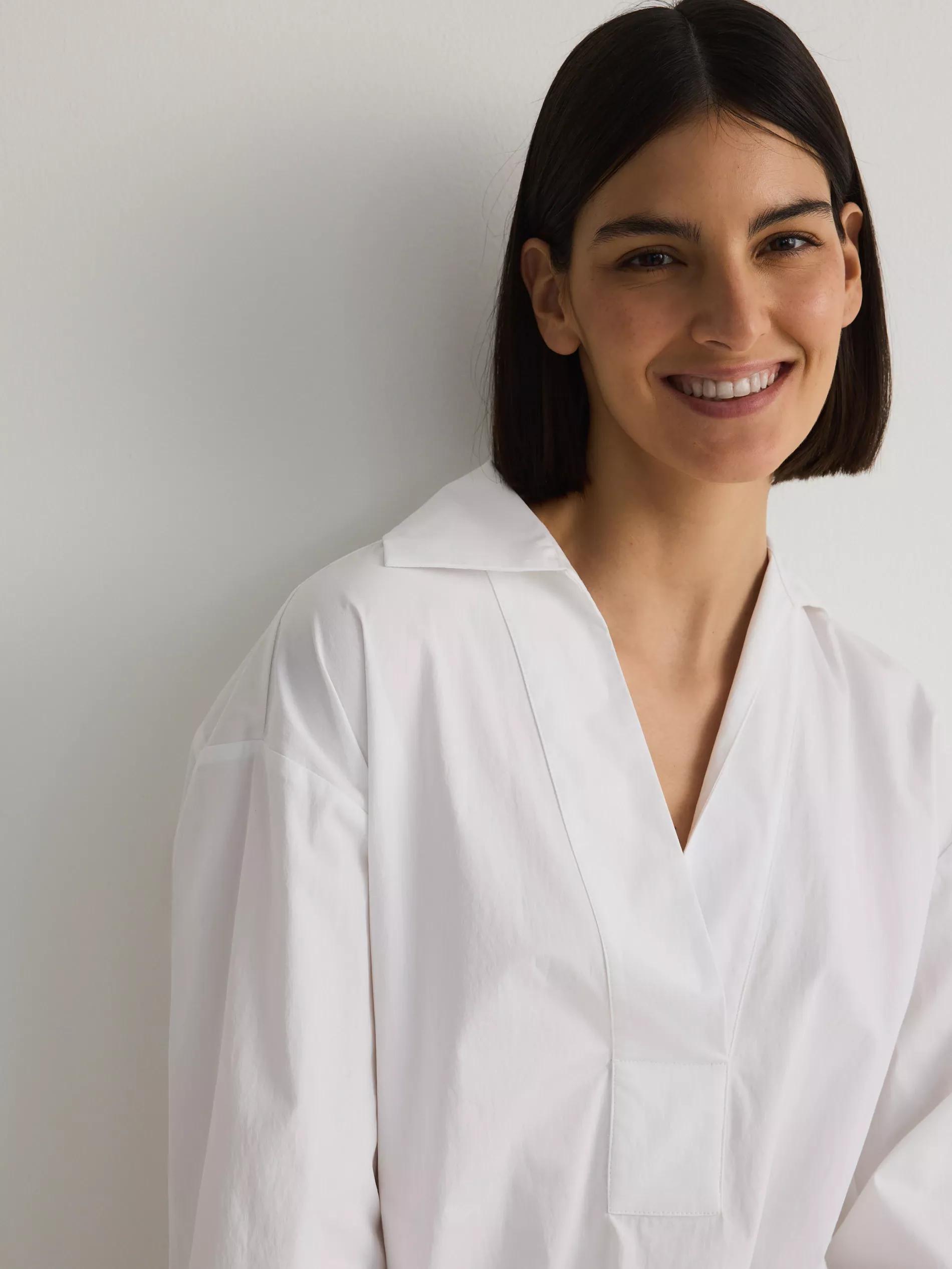 Cream V-Neck Shirt, Ivory, large image number 0