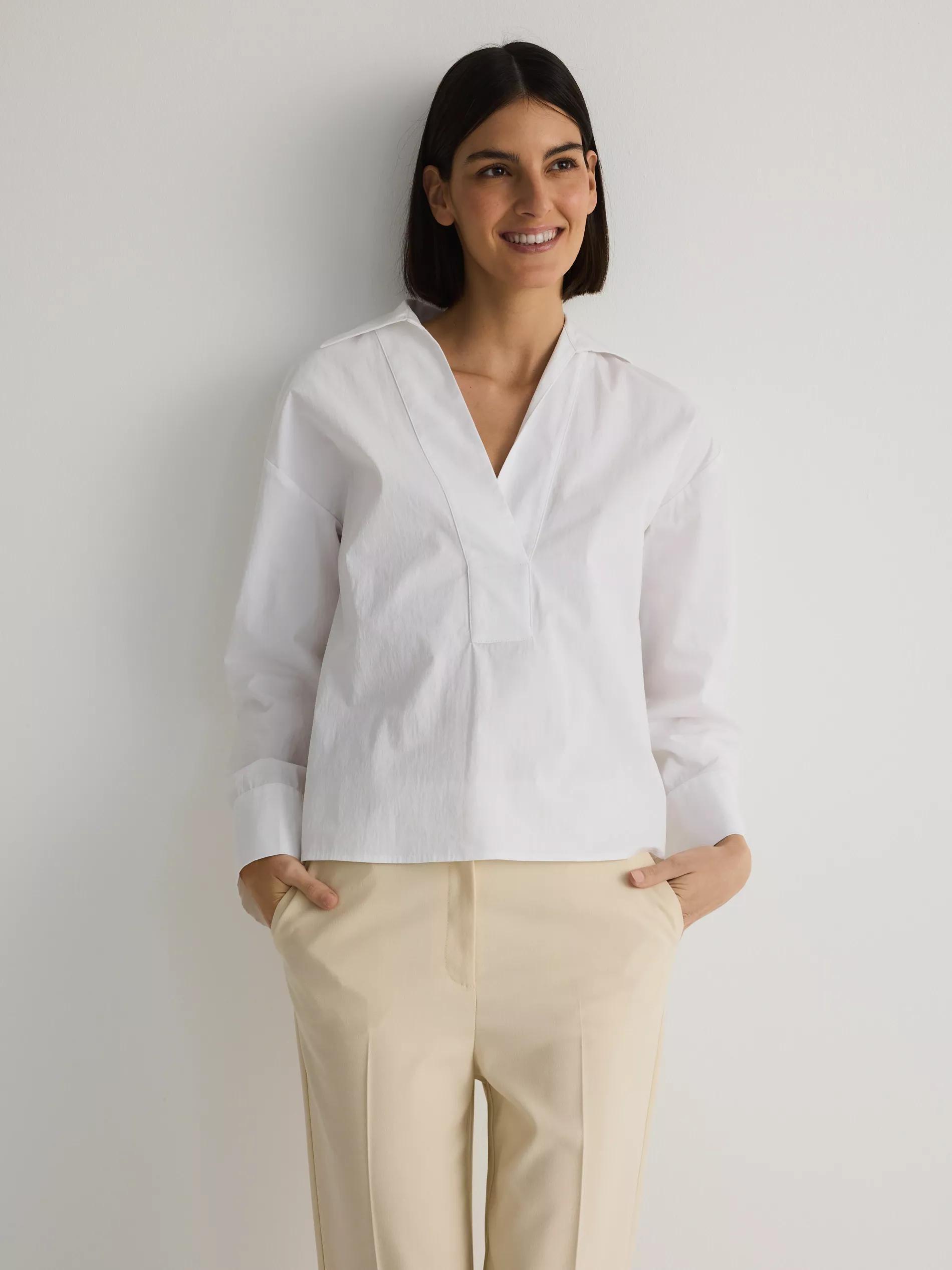 Cream V-Neck Shirt, Ivory, large image number 1