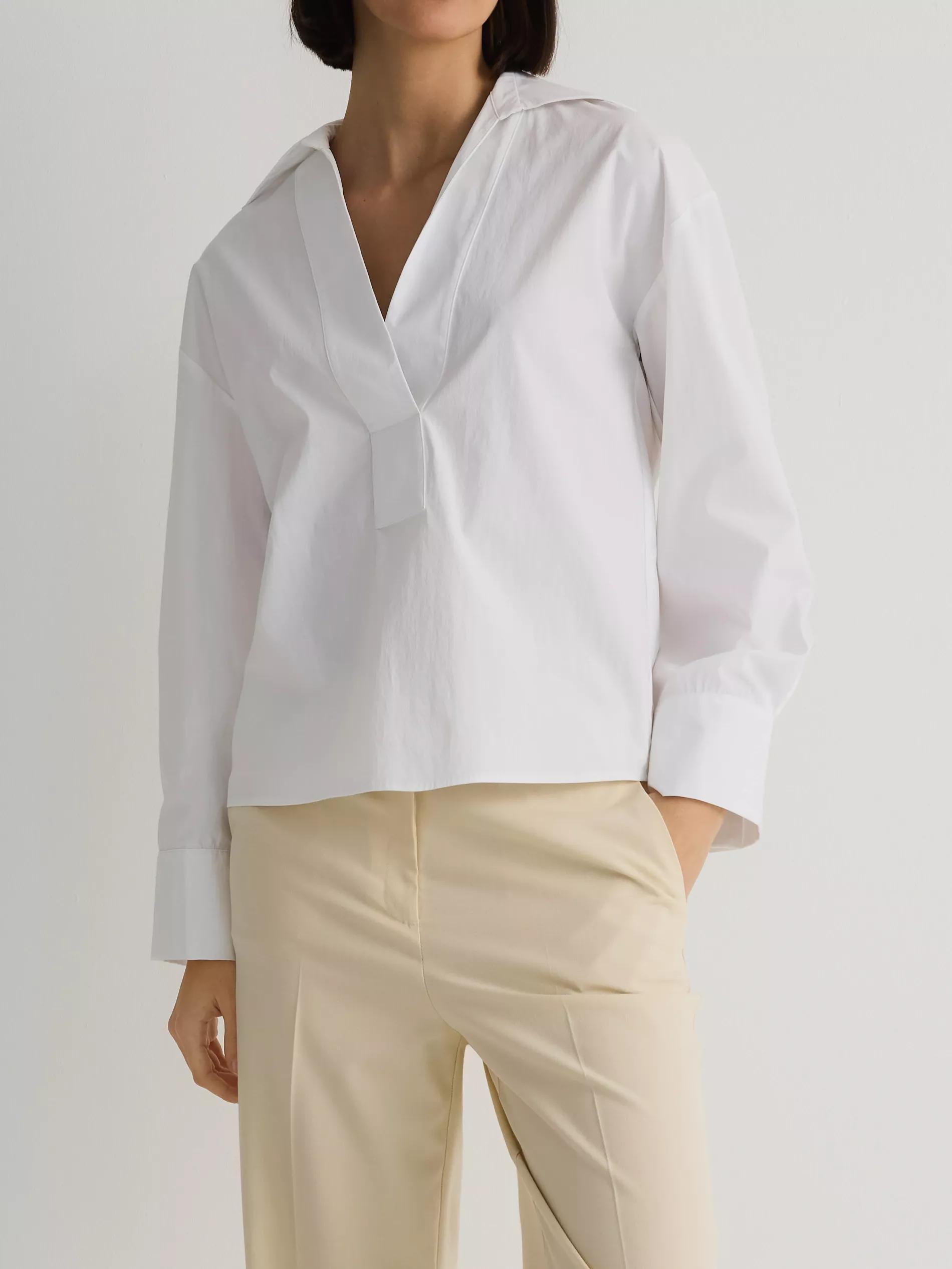 Cream V-Neck Shirt, Ivory, large image number 2