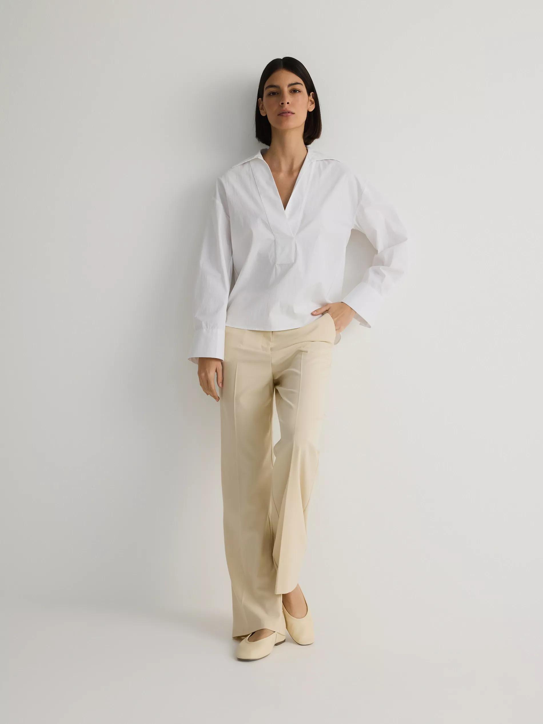 Cream V-Neck Shirt, Ivory, large image number 4