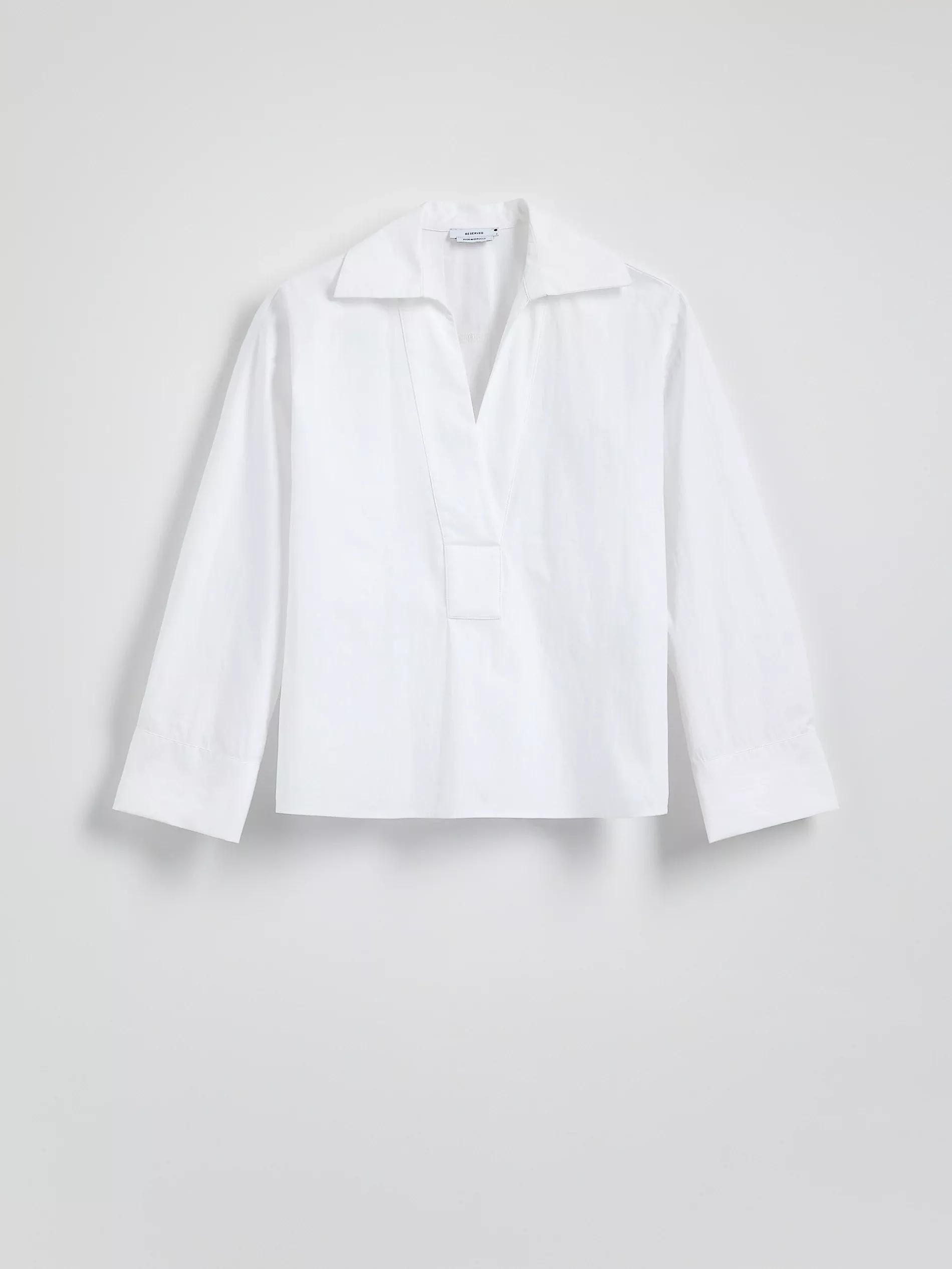 Cream V-Neck Shirt, Ivory, large image number 5