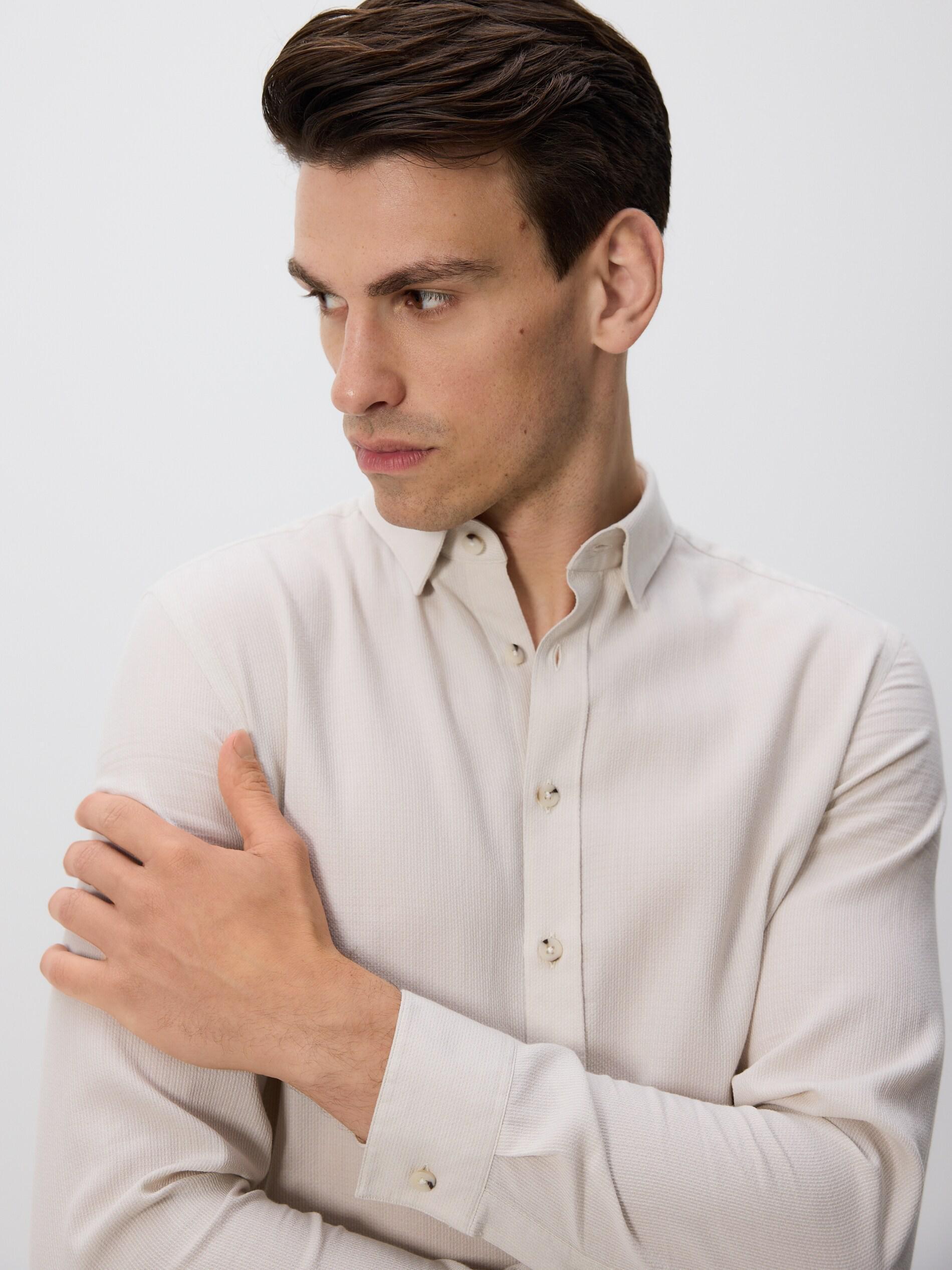 BEIGE Slim fit Egyptian cotton shirt, Beige, large image number 0