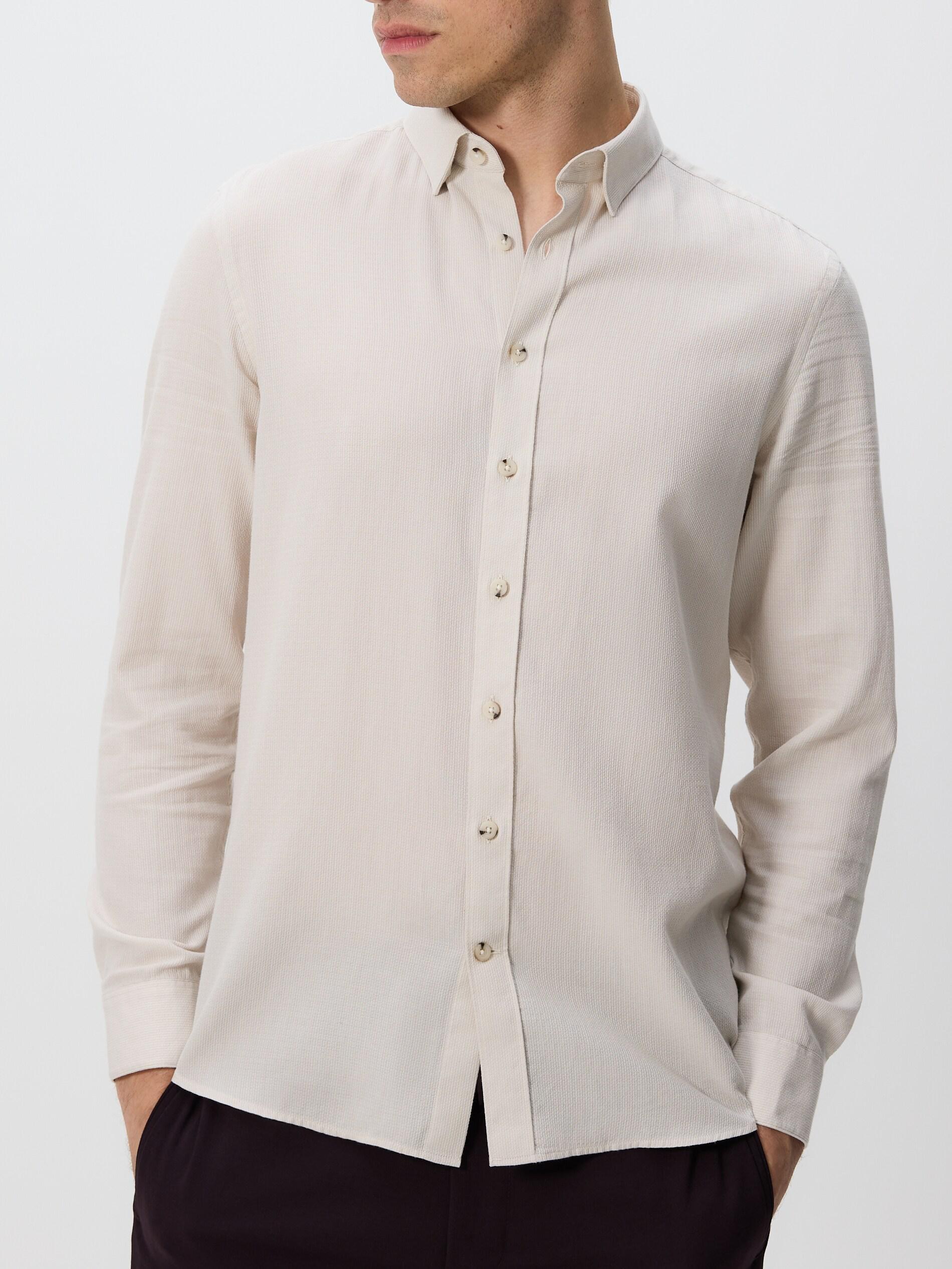 BEIGE Slim fit Egyptian cotton shirt, Beige, large image number 1