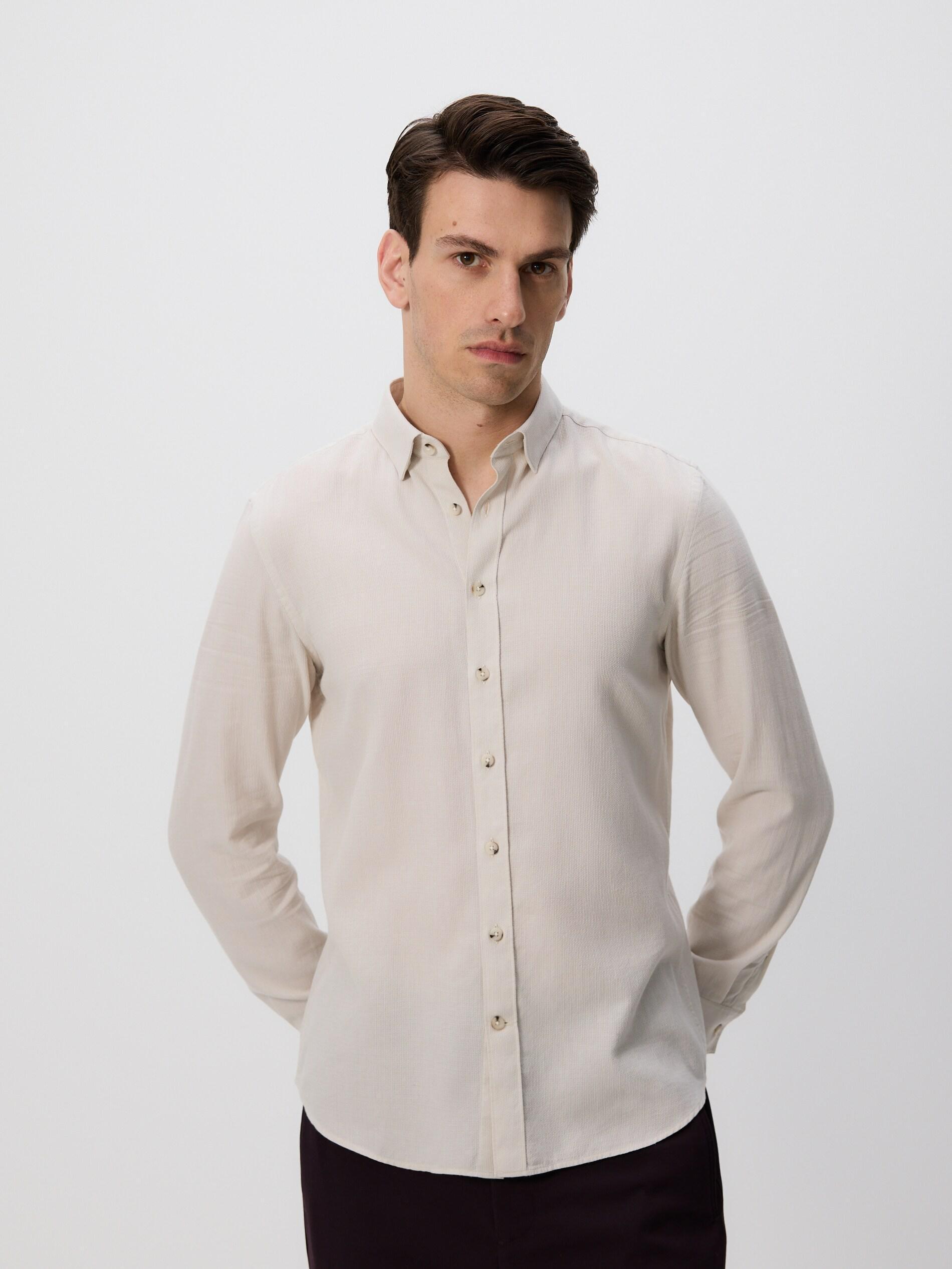 BEIGE Slim fit Egyptian cotton shirt, Beige, large image number 3