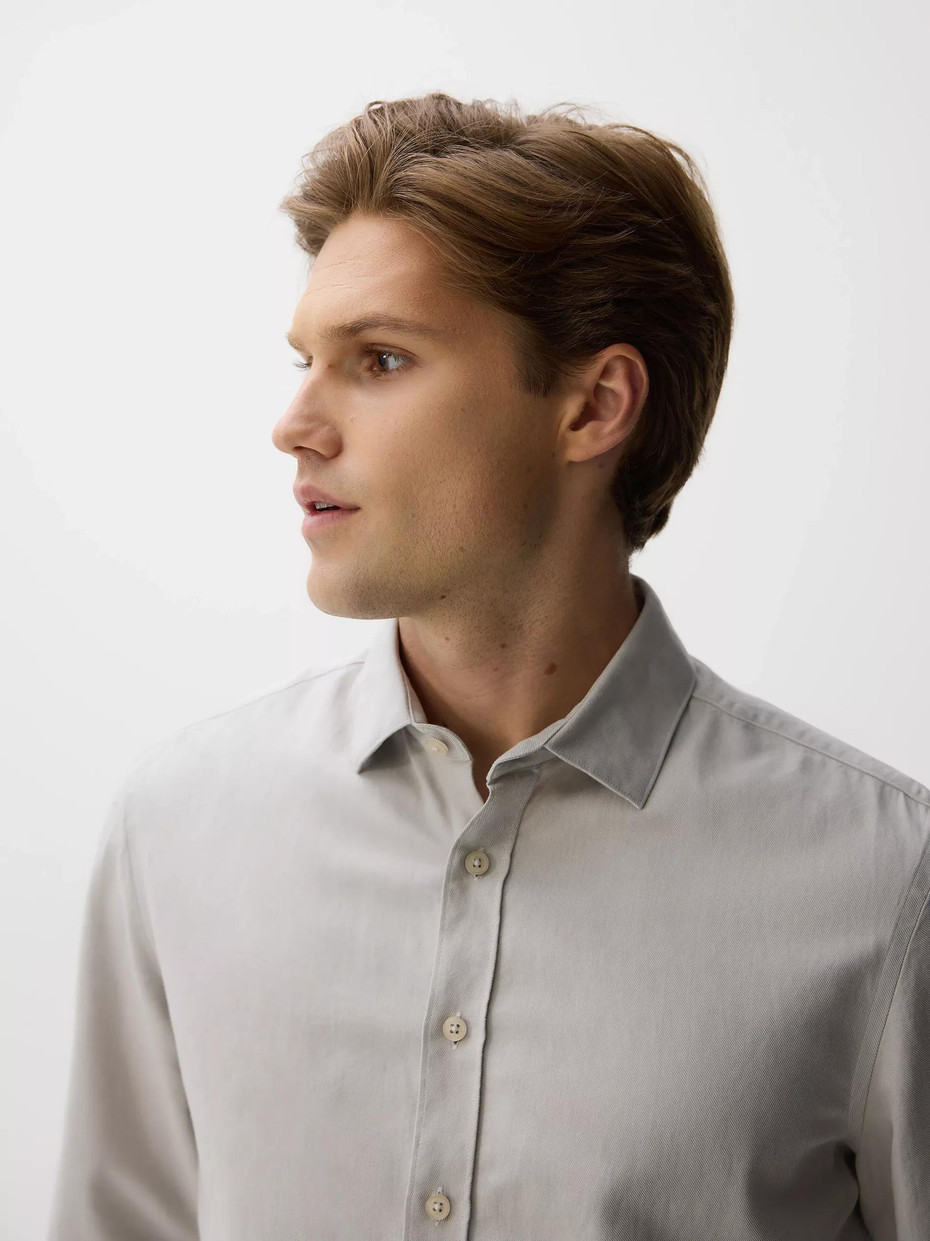 Grey Slim Fit Egyptian Cotton Shirt, Light grey, large image number 2