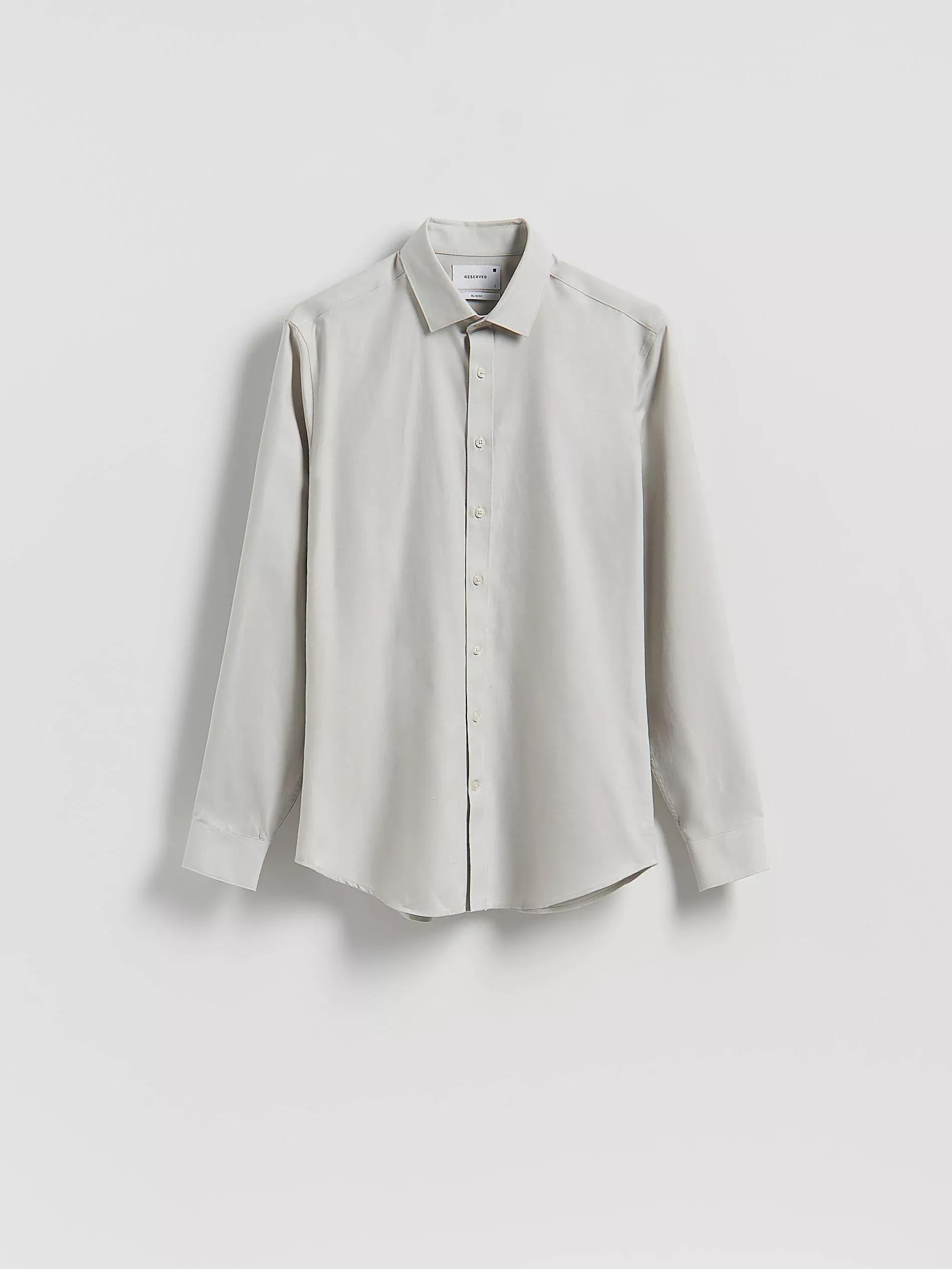 Grey Slim Fit Egyptian Cotton Shirt, Light grey, large image number 4