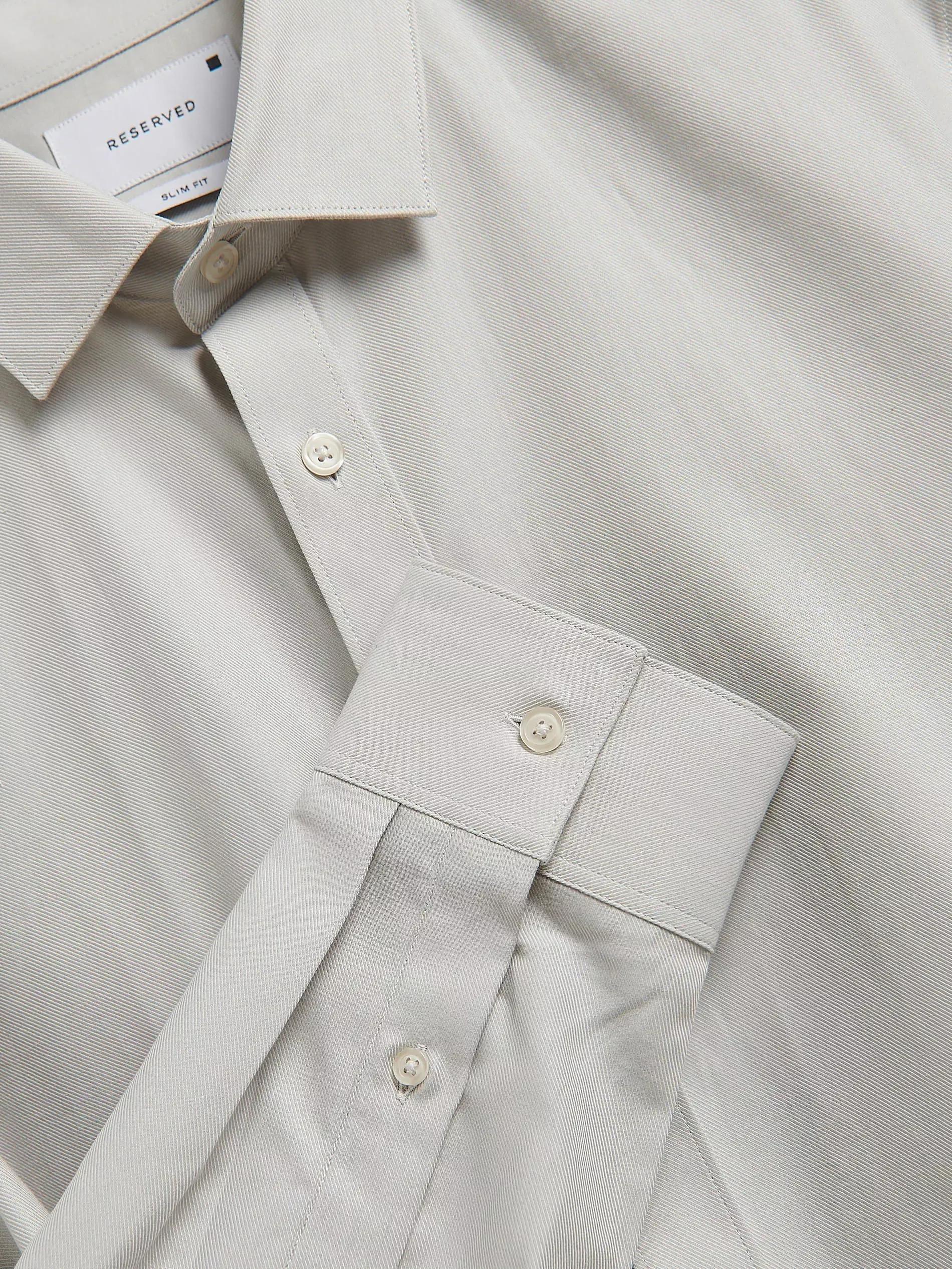 Grey Slim Fit Egyptian Cotton Shirt, Light grey, large image number 5