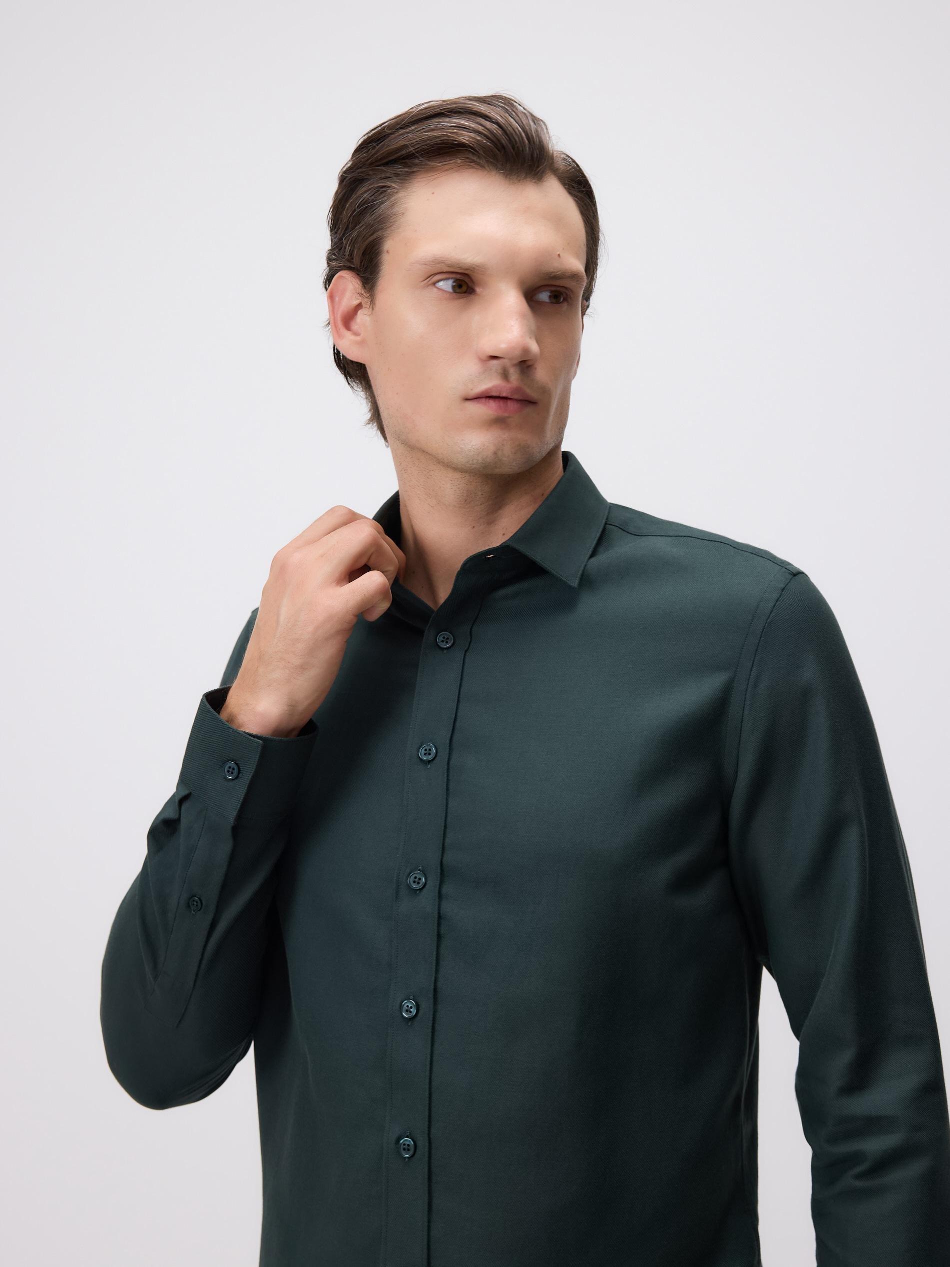 DARK GREEN Slim fit Egyptian cotton shirt, Khaki, large image number 0