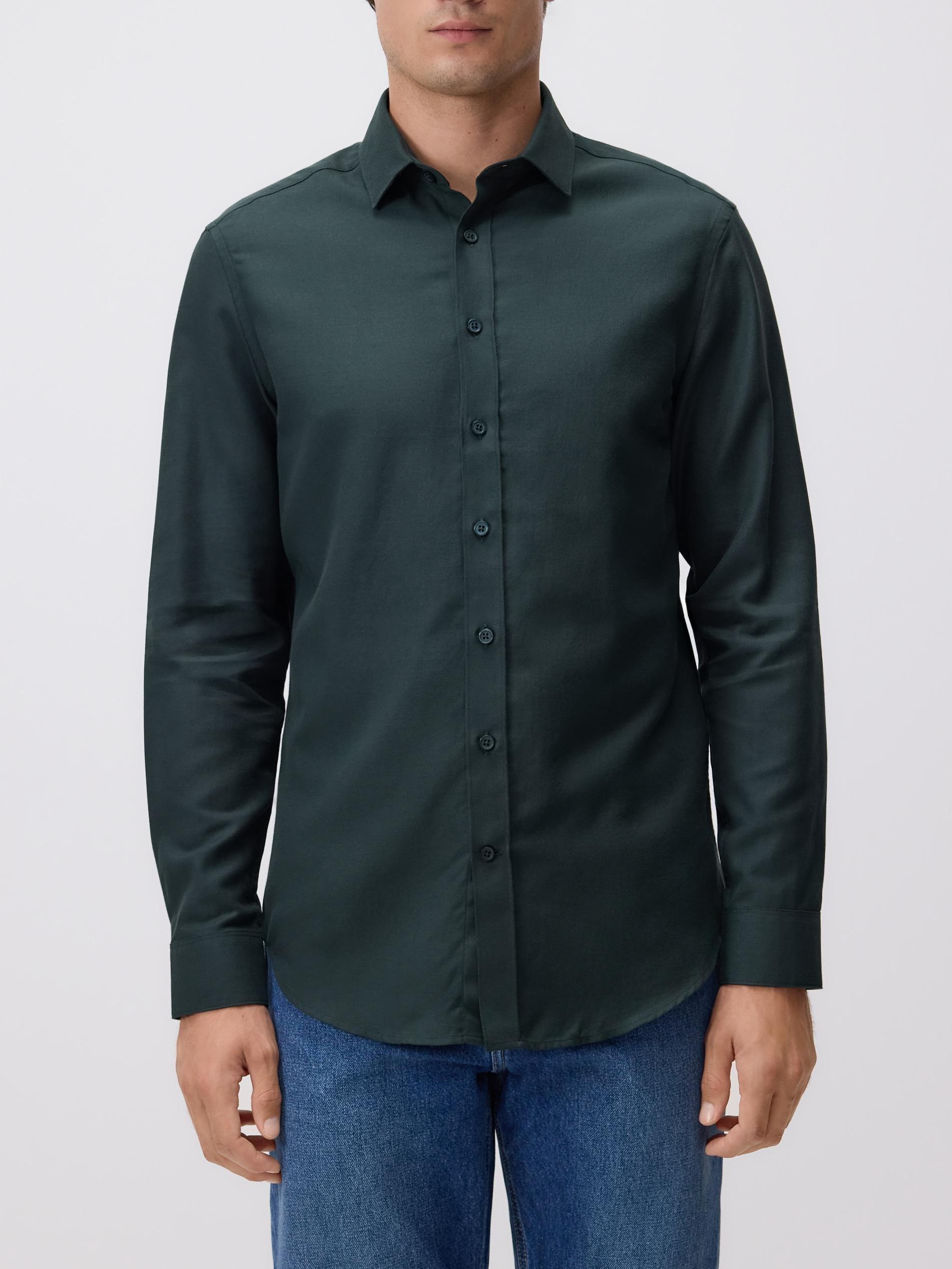 DARK GREEN Slim fit Egyptian cotton shirt, Khaki, large image number 1