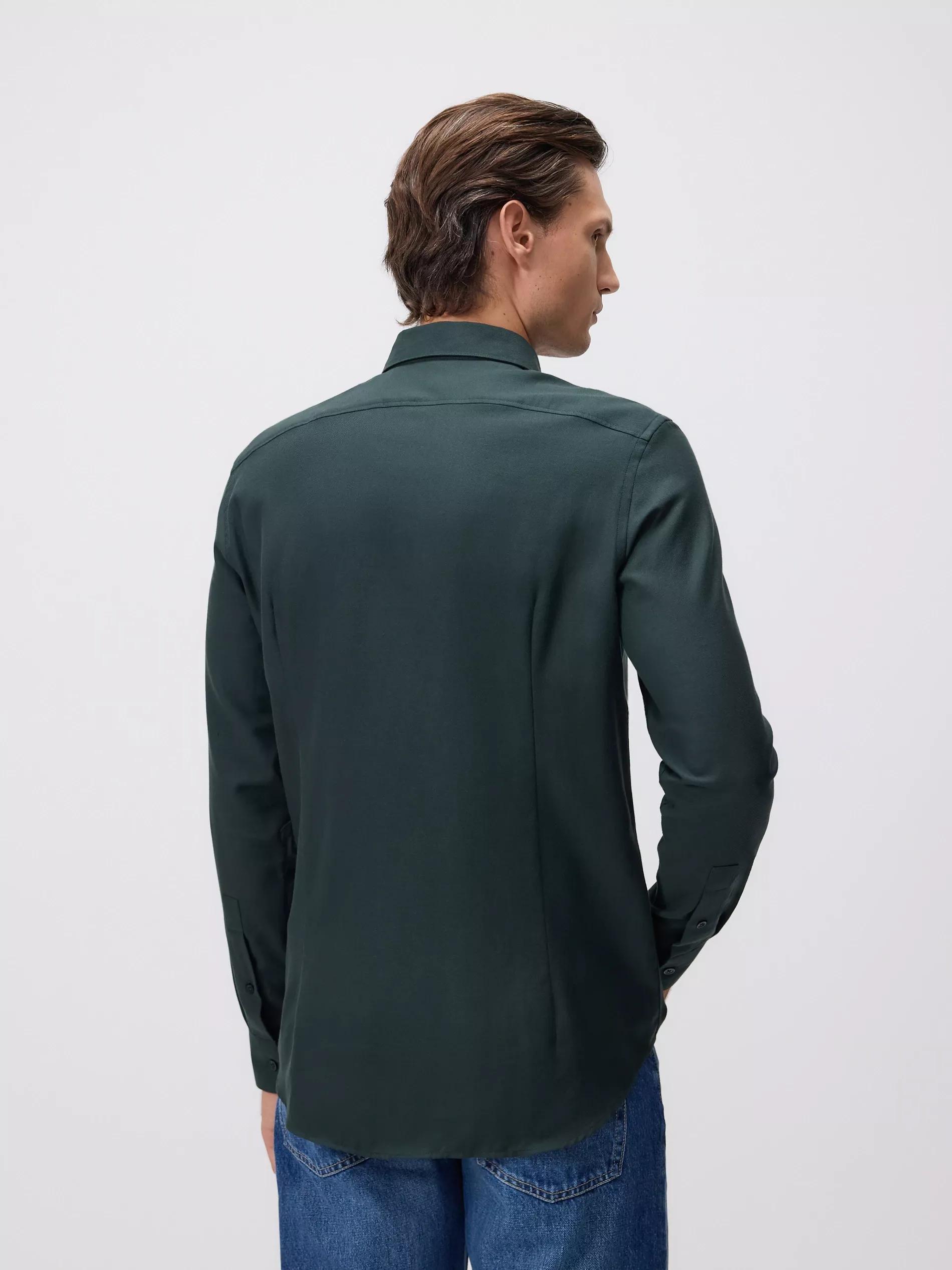 DARK GREEN Slim fit Egyptian cotton shirt, Khaki, large image number 2