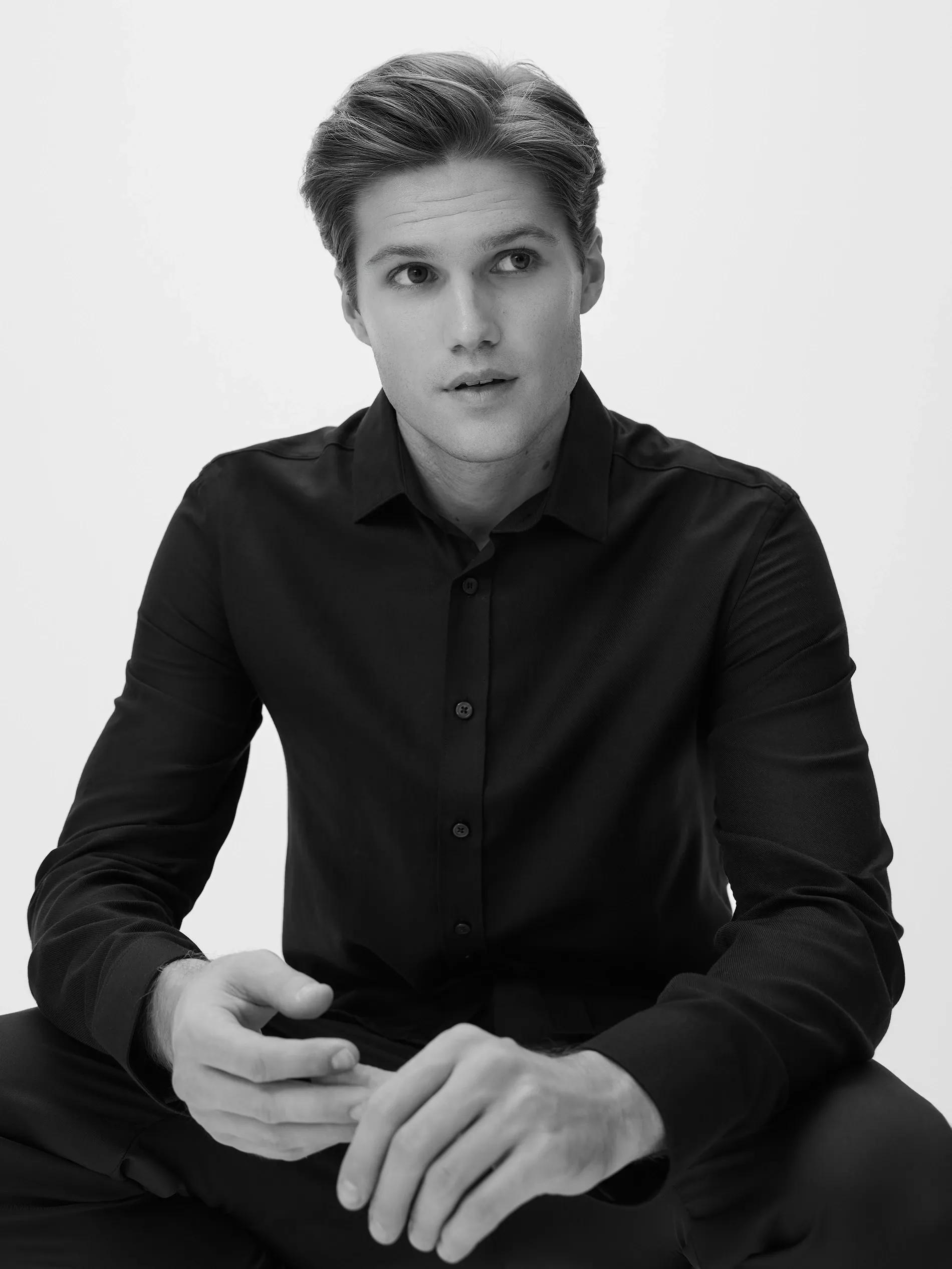 Black Slim Fit Egyptian Cotton Shirt, Black, large image number 0