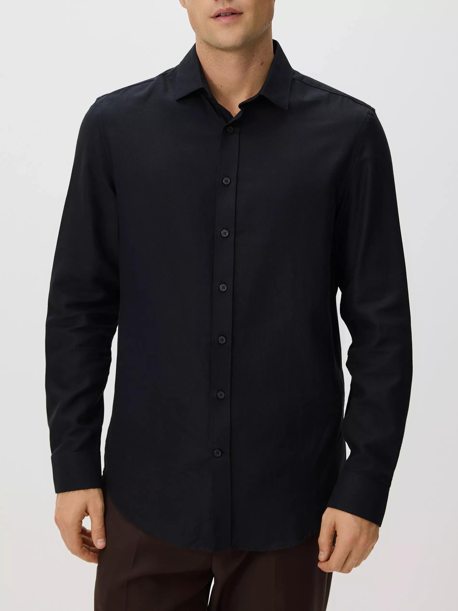 Black Slim Fit Egyptian Cotton Shirt, Black, large image number 1
