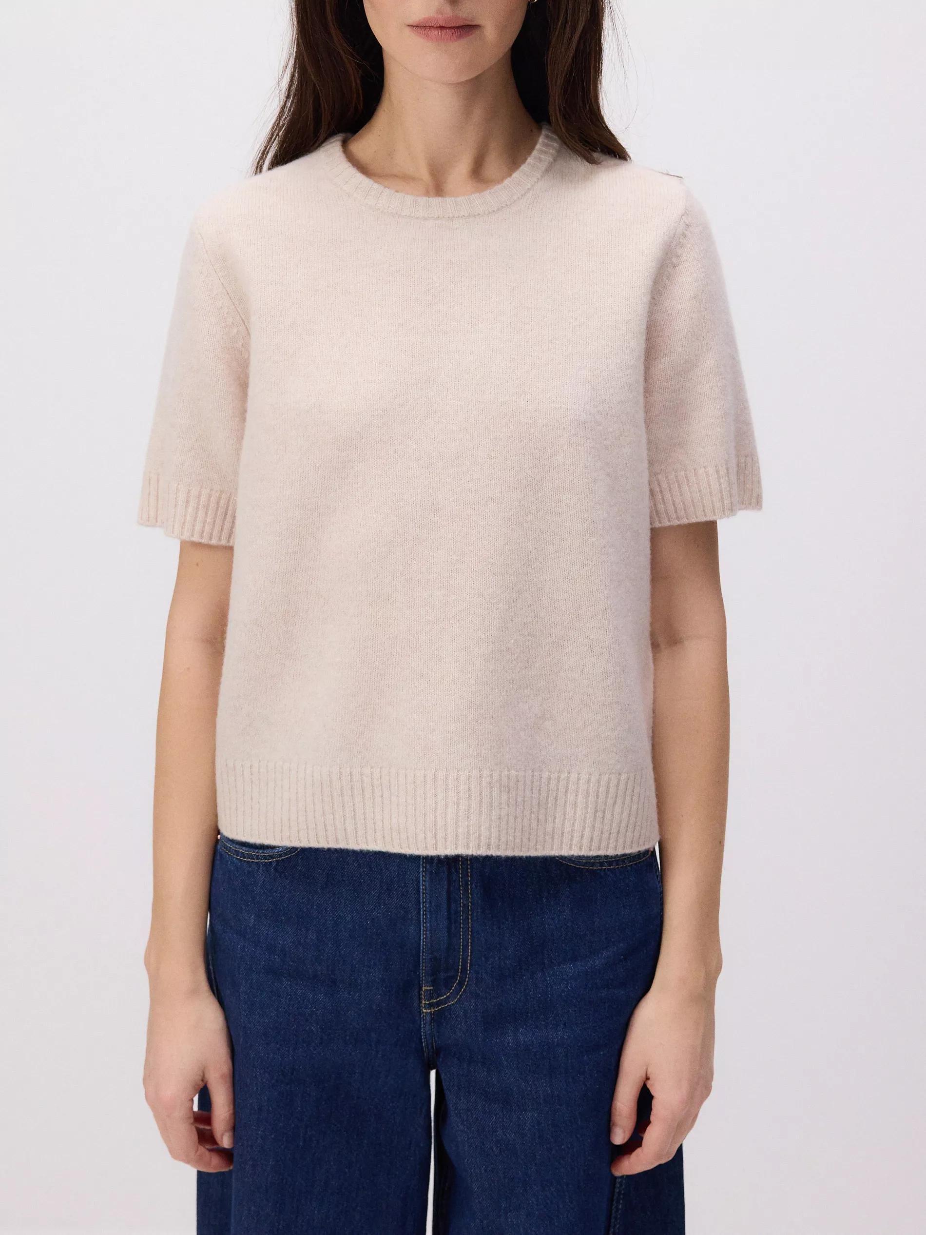 Beige Short-Sleeved Wool Sweater, , large image number 1