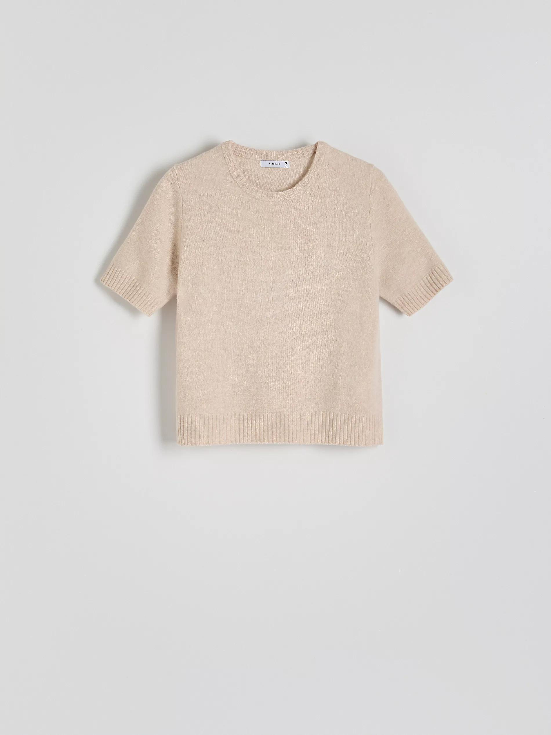 Beige Short-Sleeved Wool Sweater, , large image number 2