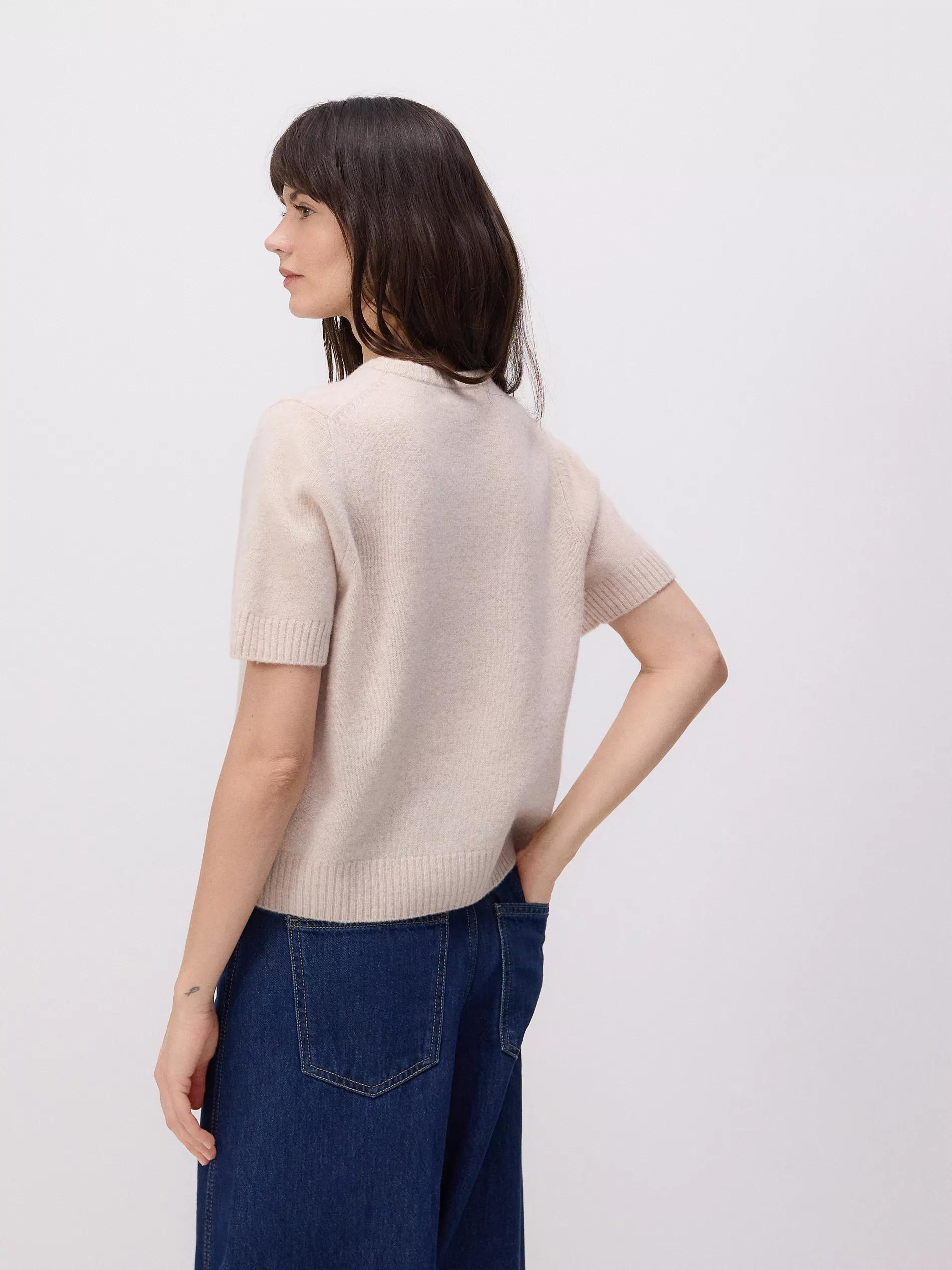 Beige Short-Sleeved Wool Sweater, , large image number 4