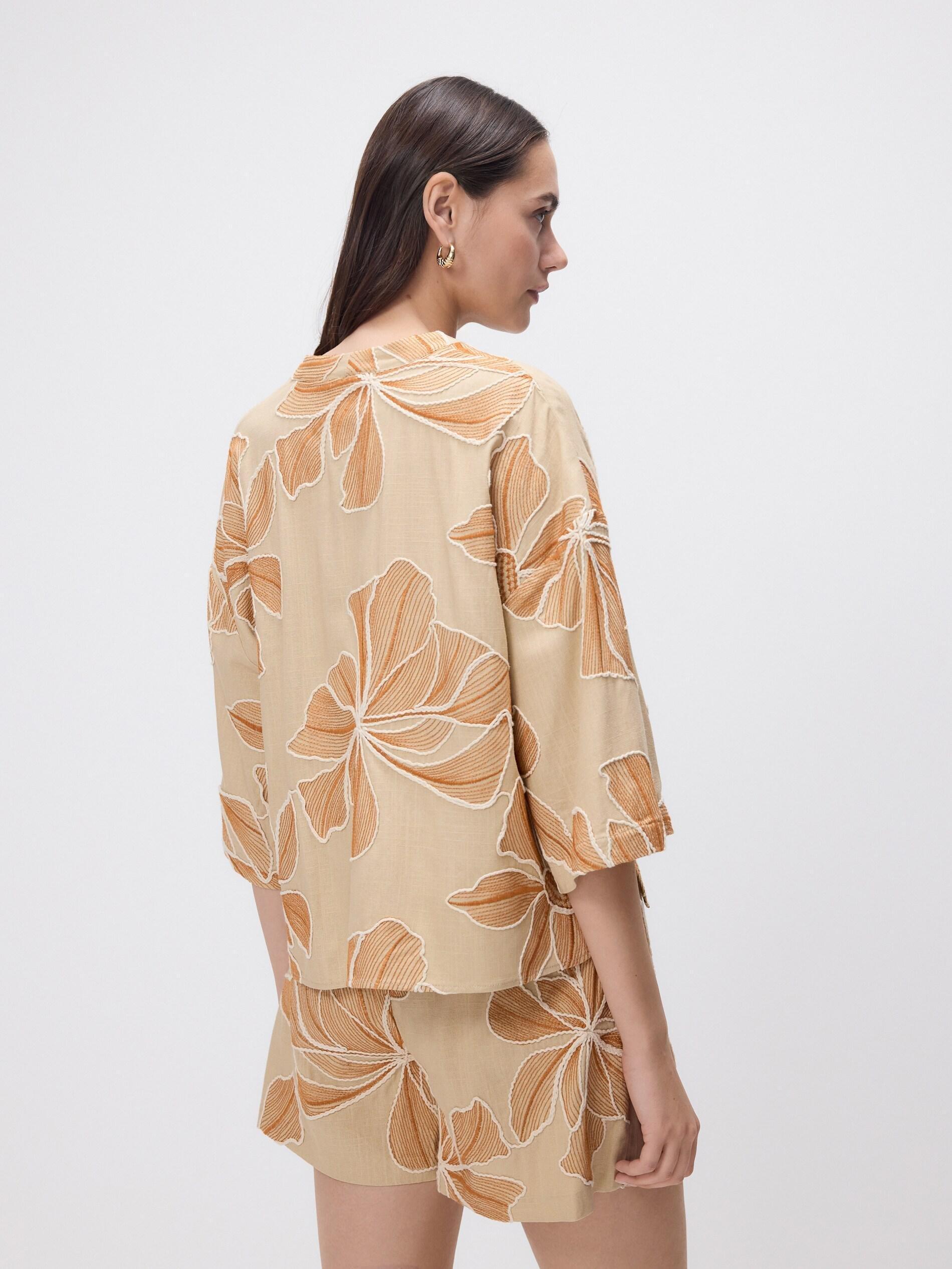 Multicolour Tied Linen-Blend Blouse, Multicolor, large image number 1