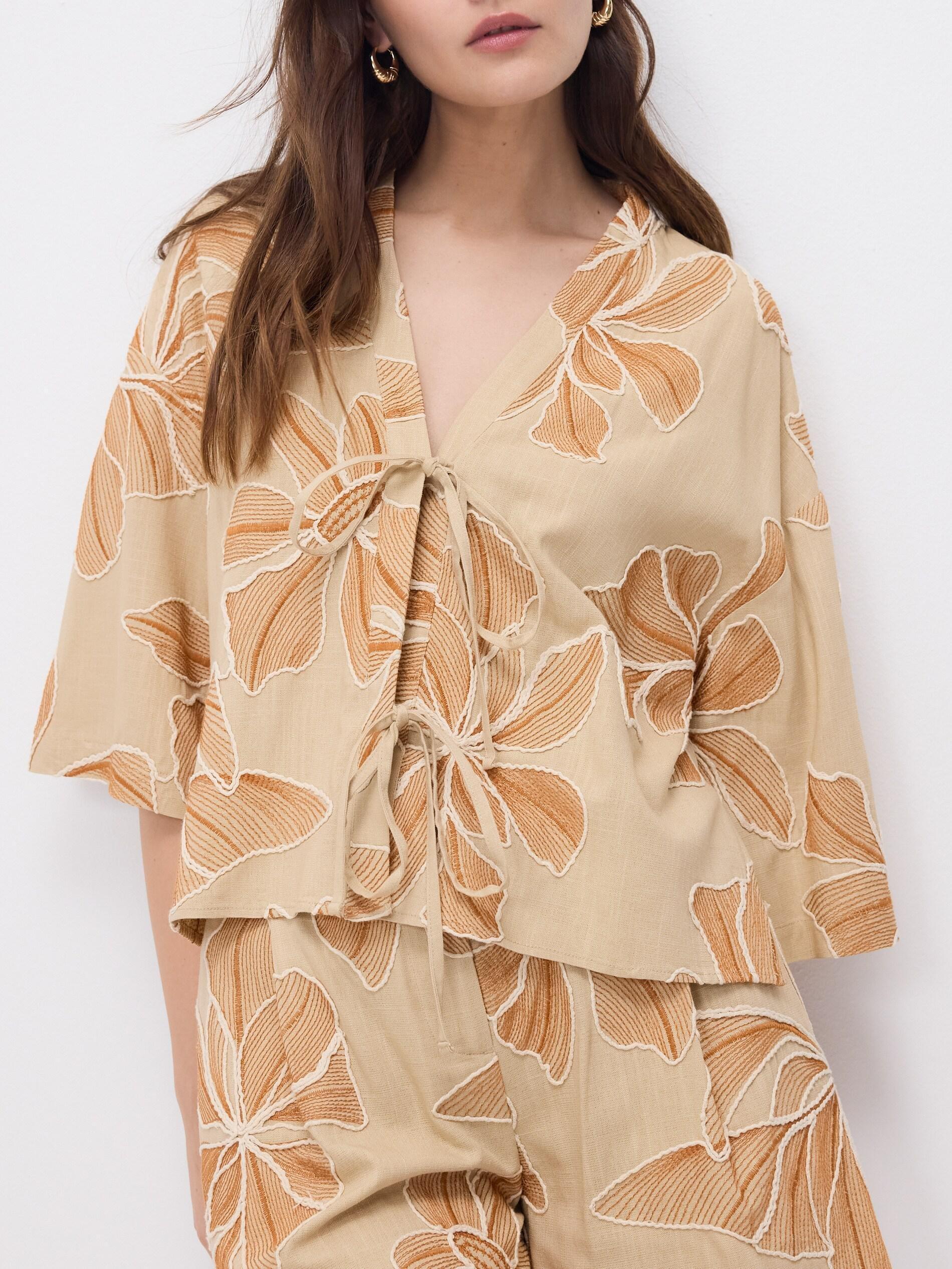 Multicolour Tied Linen-Blend Blouse, Multicolor, large image number 3