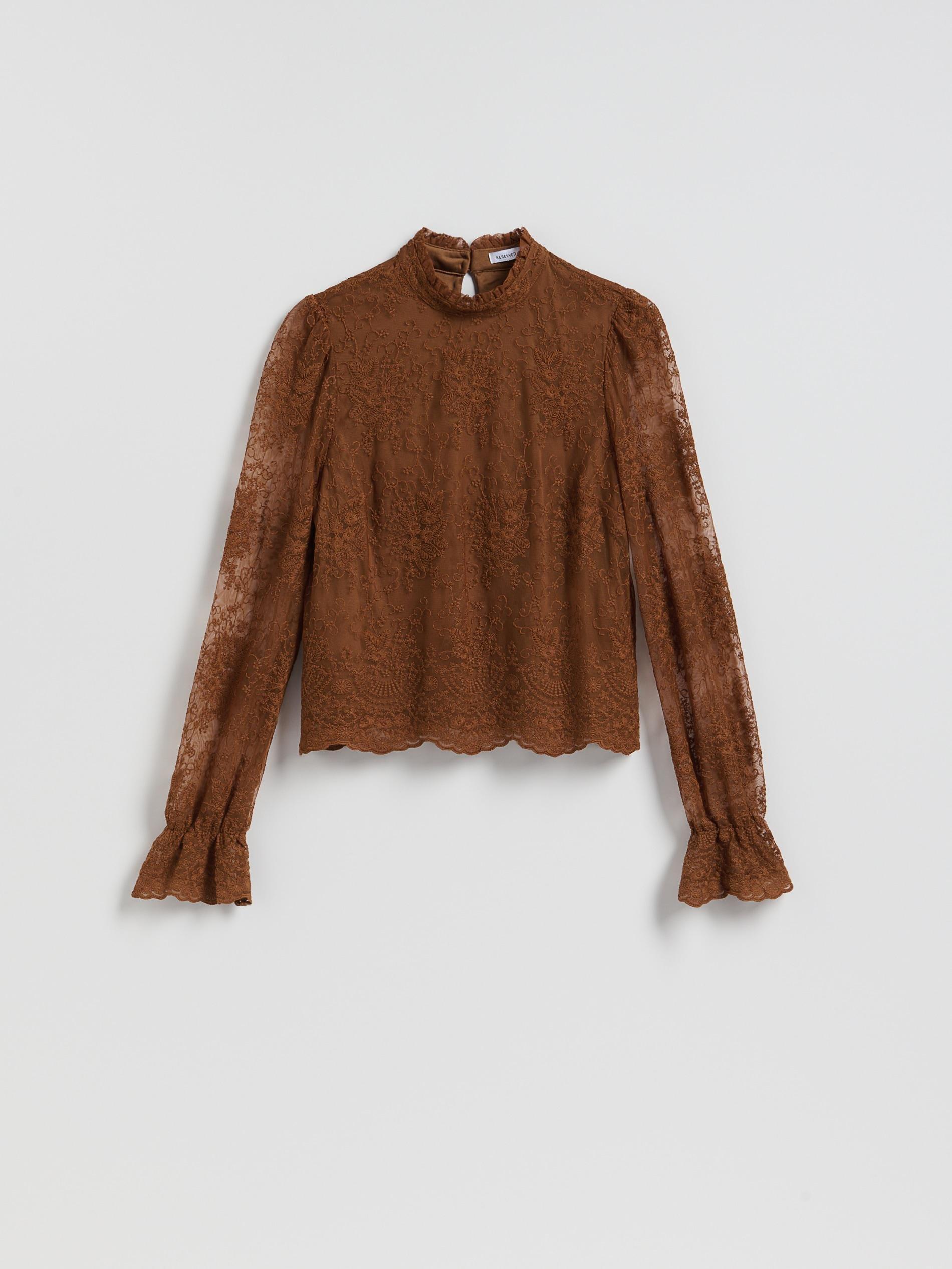 Brown Blouse With Embroidery Detailing, Brown, large image number 4