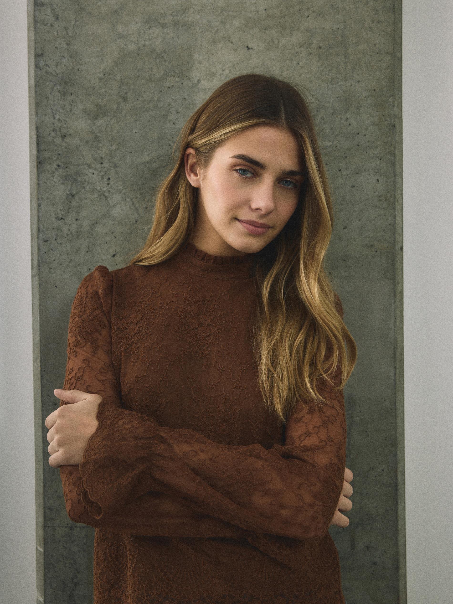 Brown Blouse With Embroidery Detailing, Brown, large image number 8