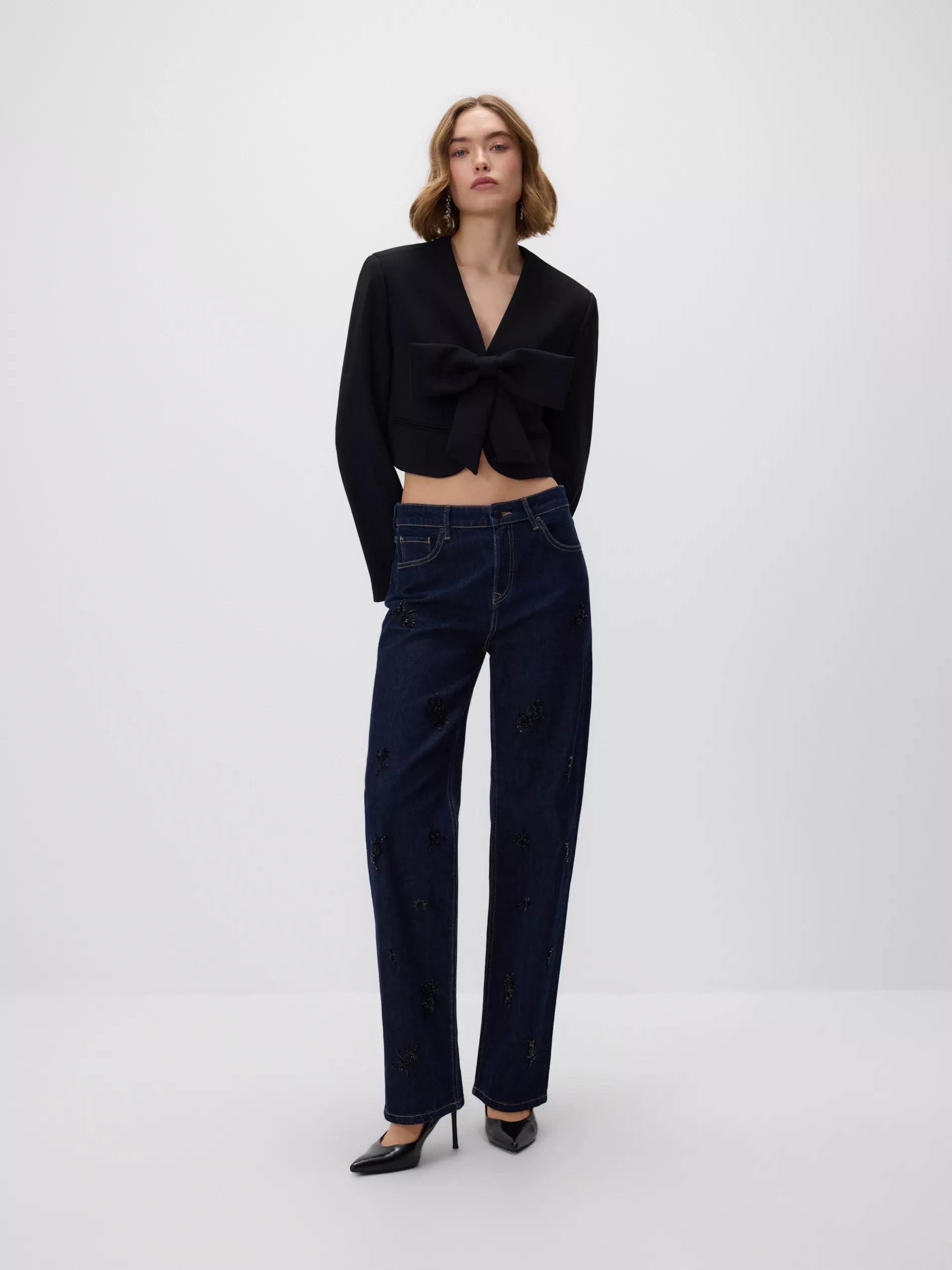 Navy Straight Jeans With Applications, Navy, large image number 0