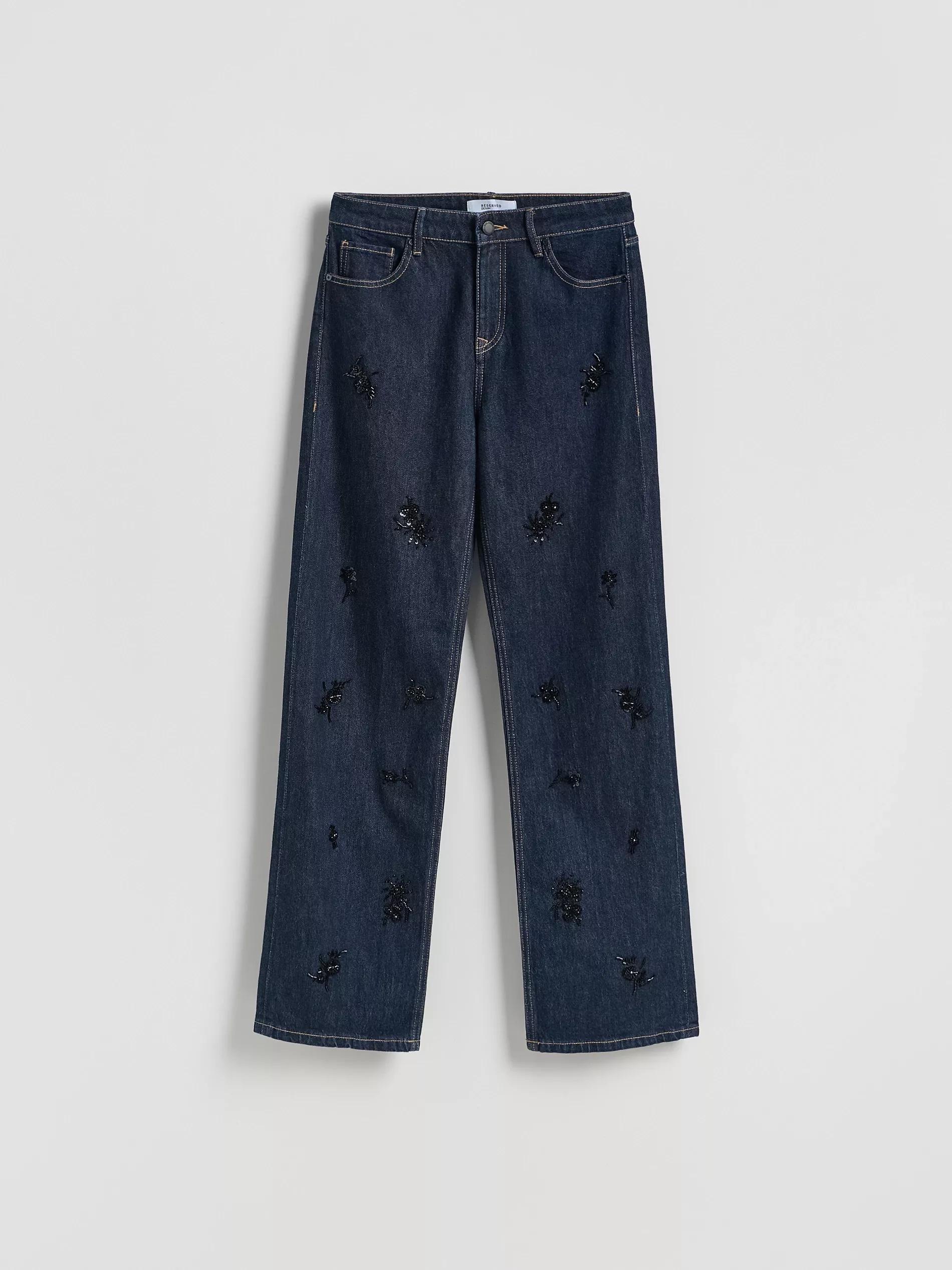 Navy Straight Jeans With Applications, Navy, large image number 3
