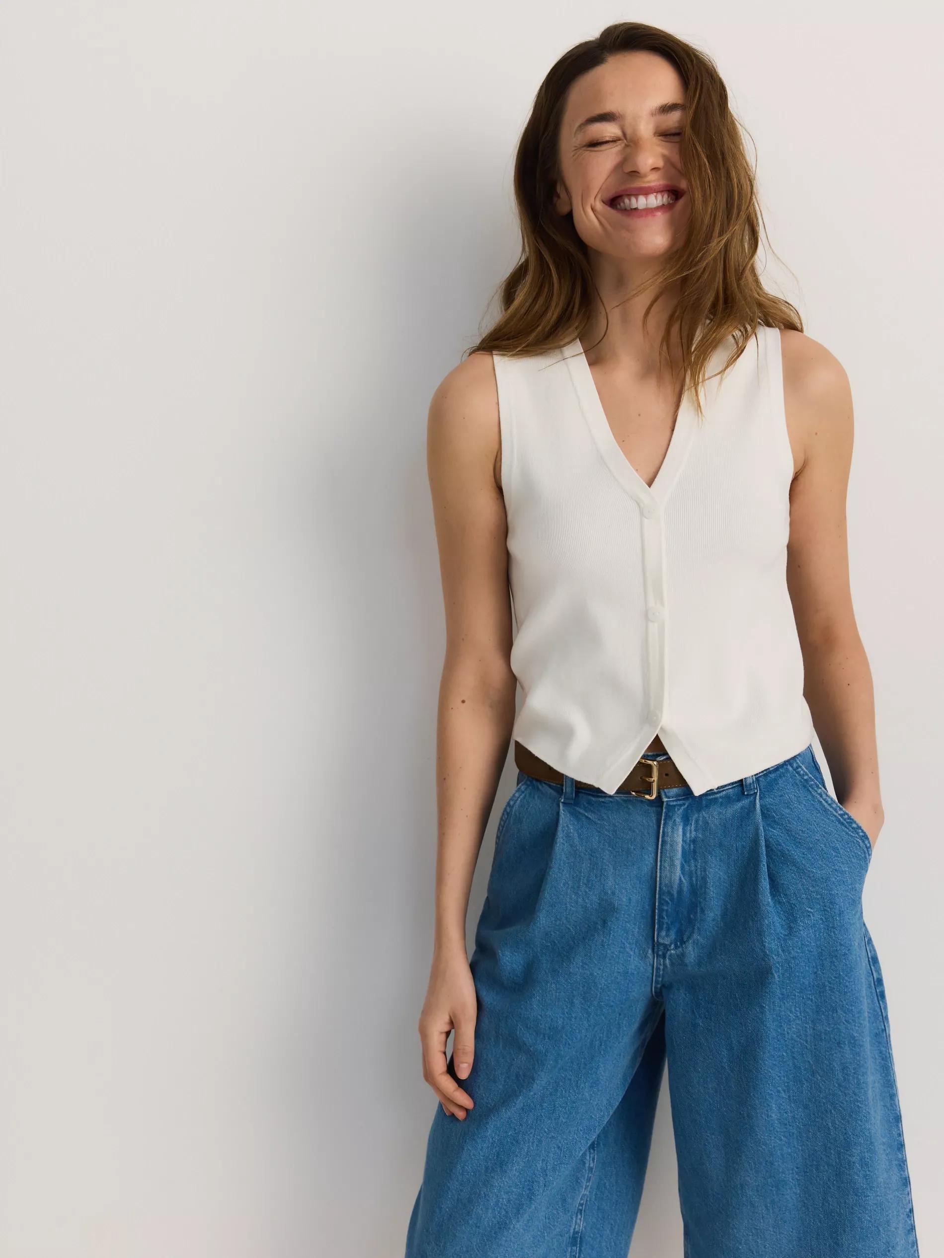 Cream Viscose Rich Jersey Vest, , large image number 1