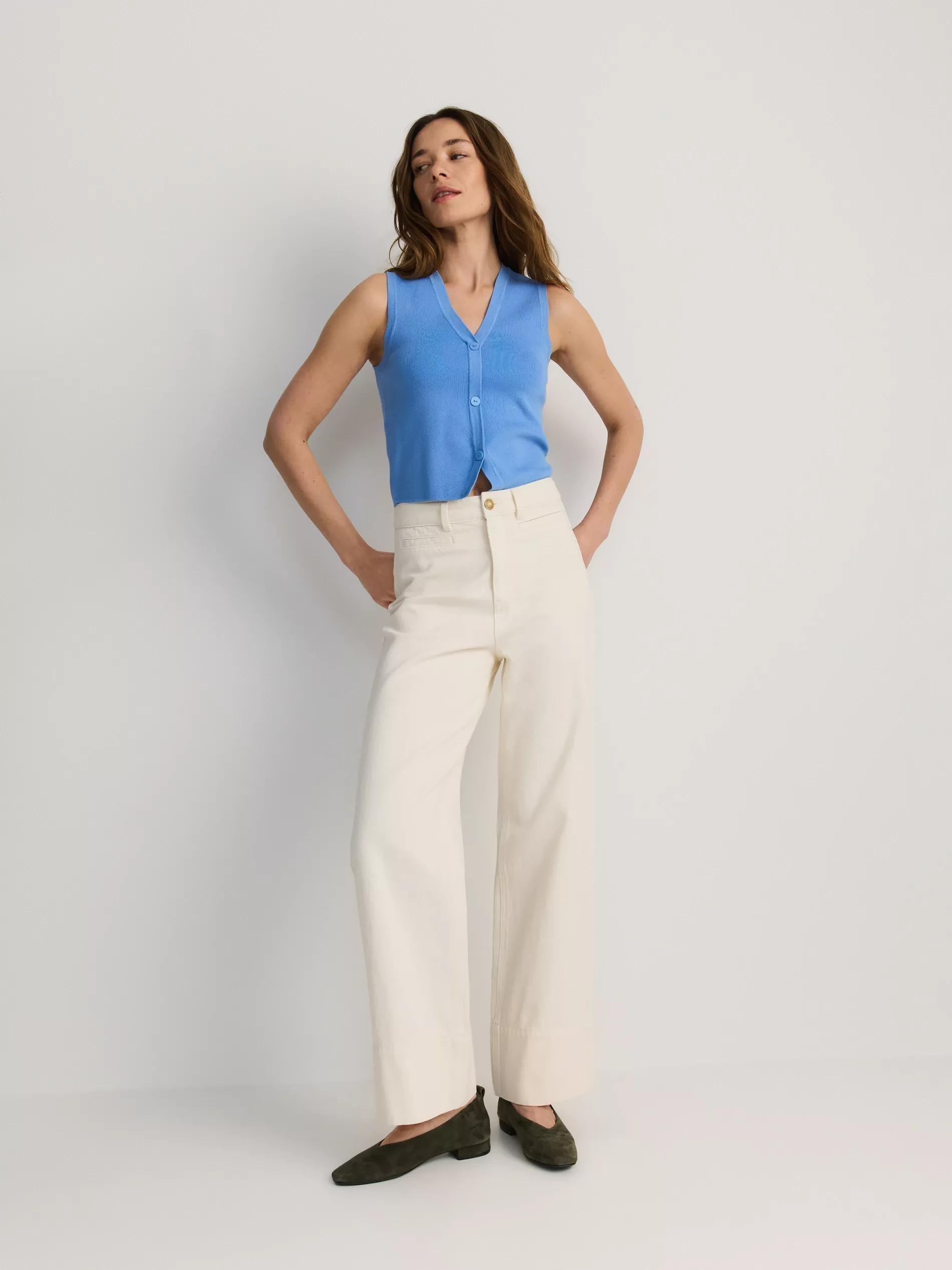 Blue Viscose Rich Jersey Vest, , large image number 1