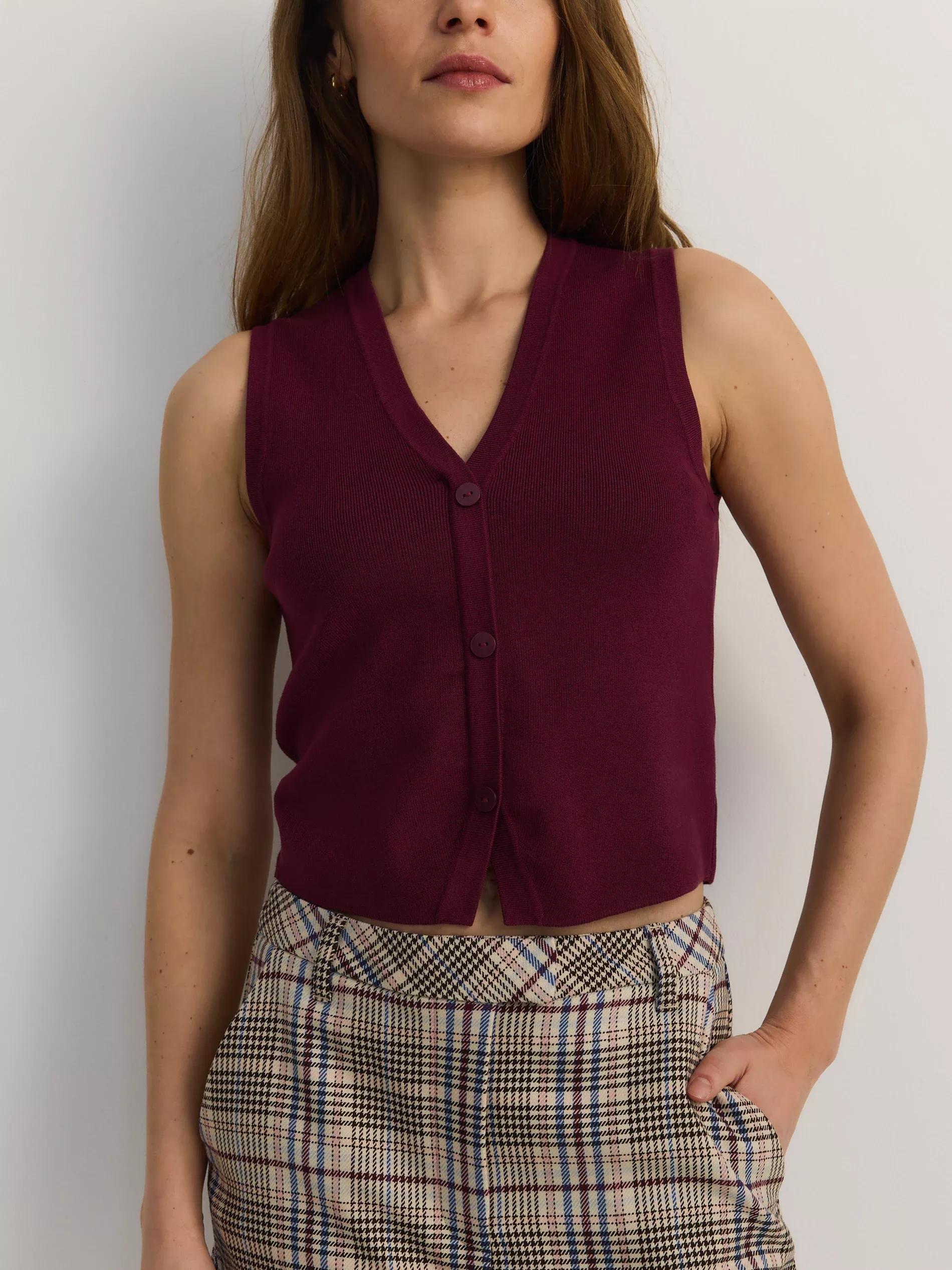 Maroon Viscose Rich Jersey Vest, , large image number 2
