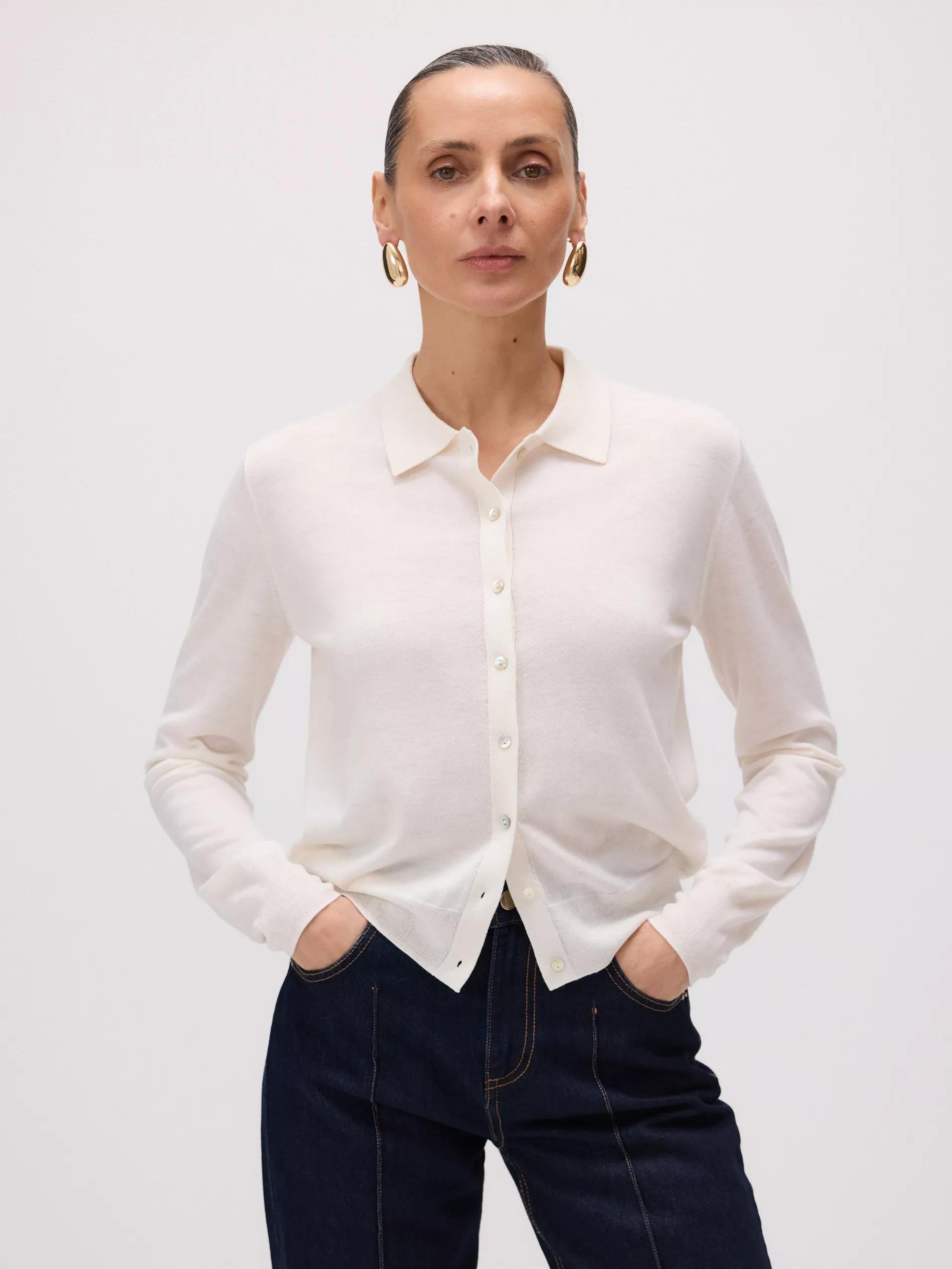 Cream Wool-Blend Cardigan, , large image number 3