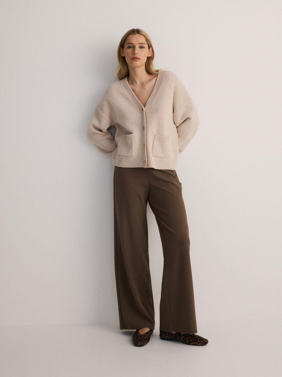 Beige Wool Cardigan With Pockets, , large image number 1