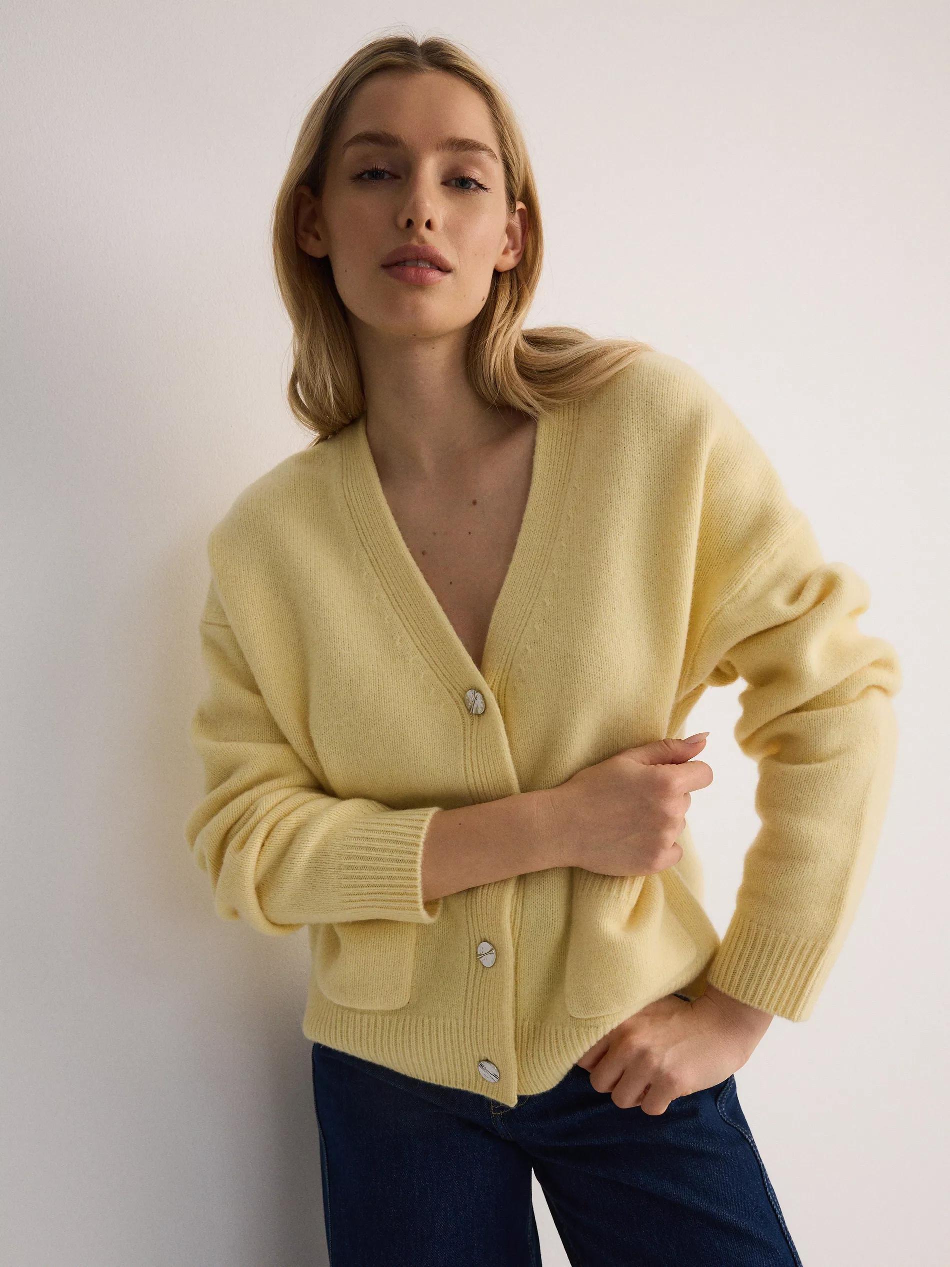 Yellow Wool Cardigan With Pockets, , large image number 0