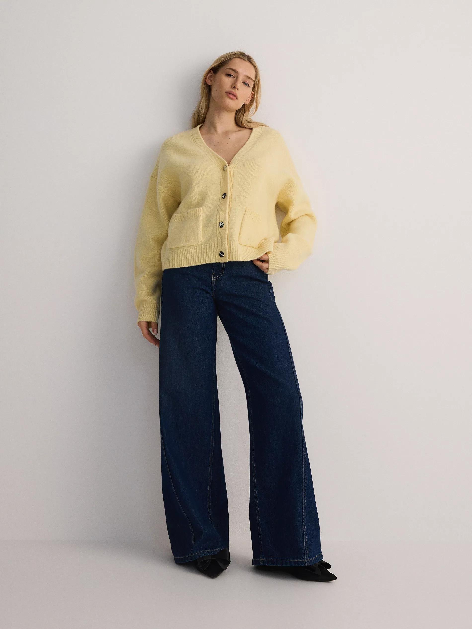 Yellow Wool Cardigan With Pockets, , large image number 2