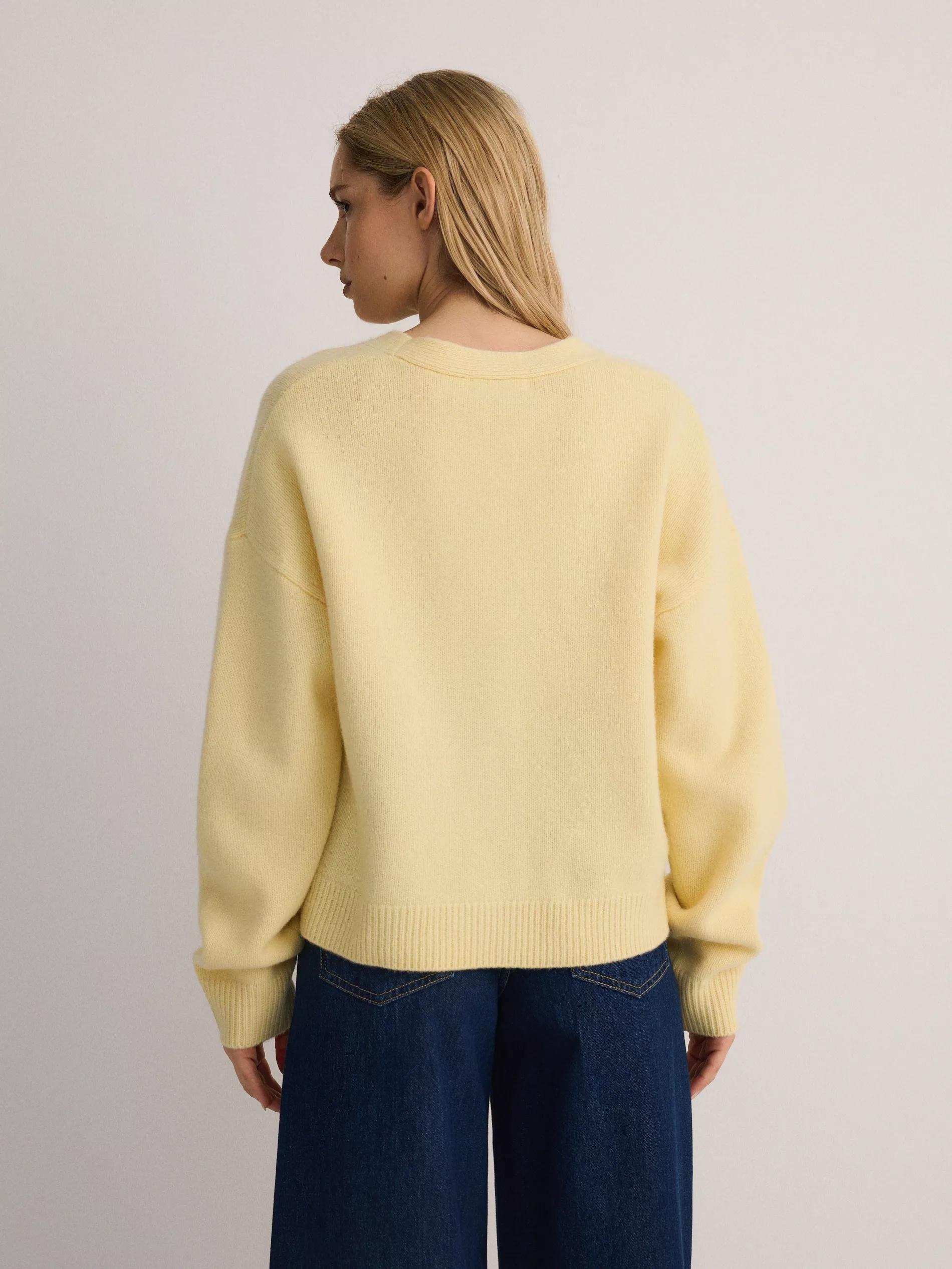 Yellow Wool Cardigan With Pockets, , large image number 3