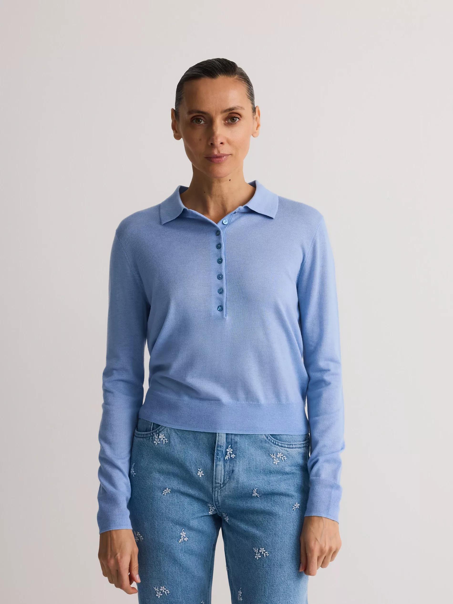 Blue Ribbed Collared Sweater, , large image number 1