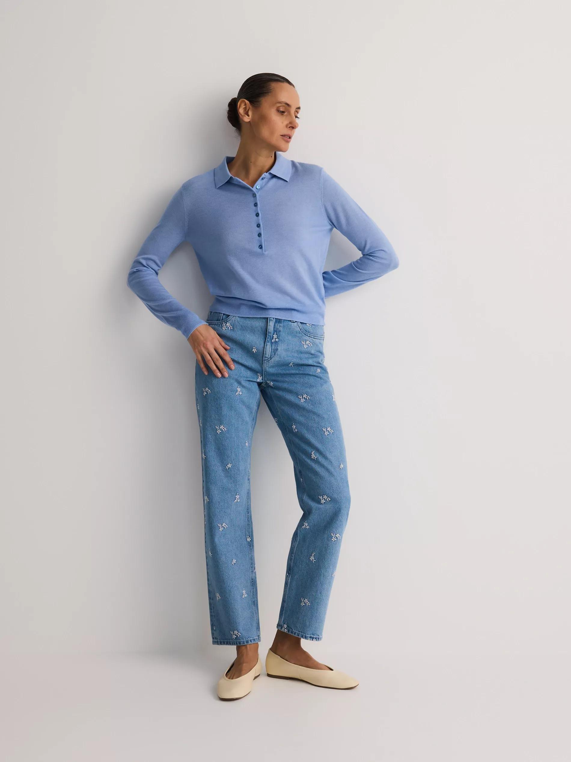 Blue Ribbed Collared Sweater, , large image number 2
