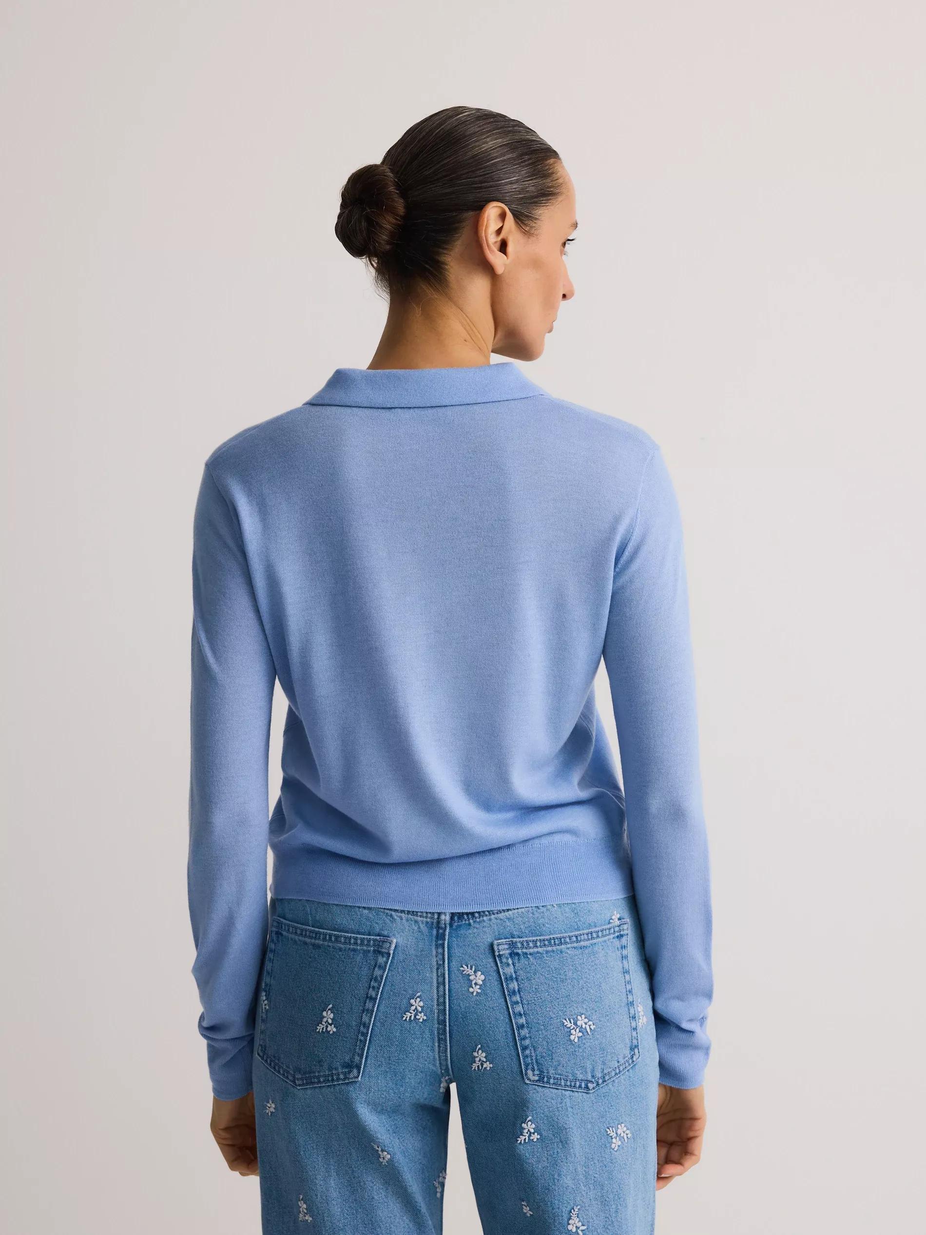 Blue Ribbed Collared Sweater, , large image number 3