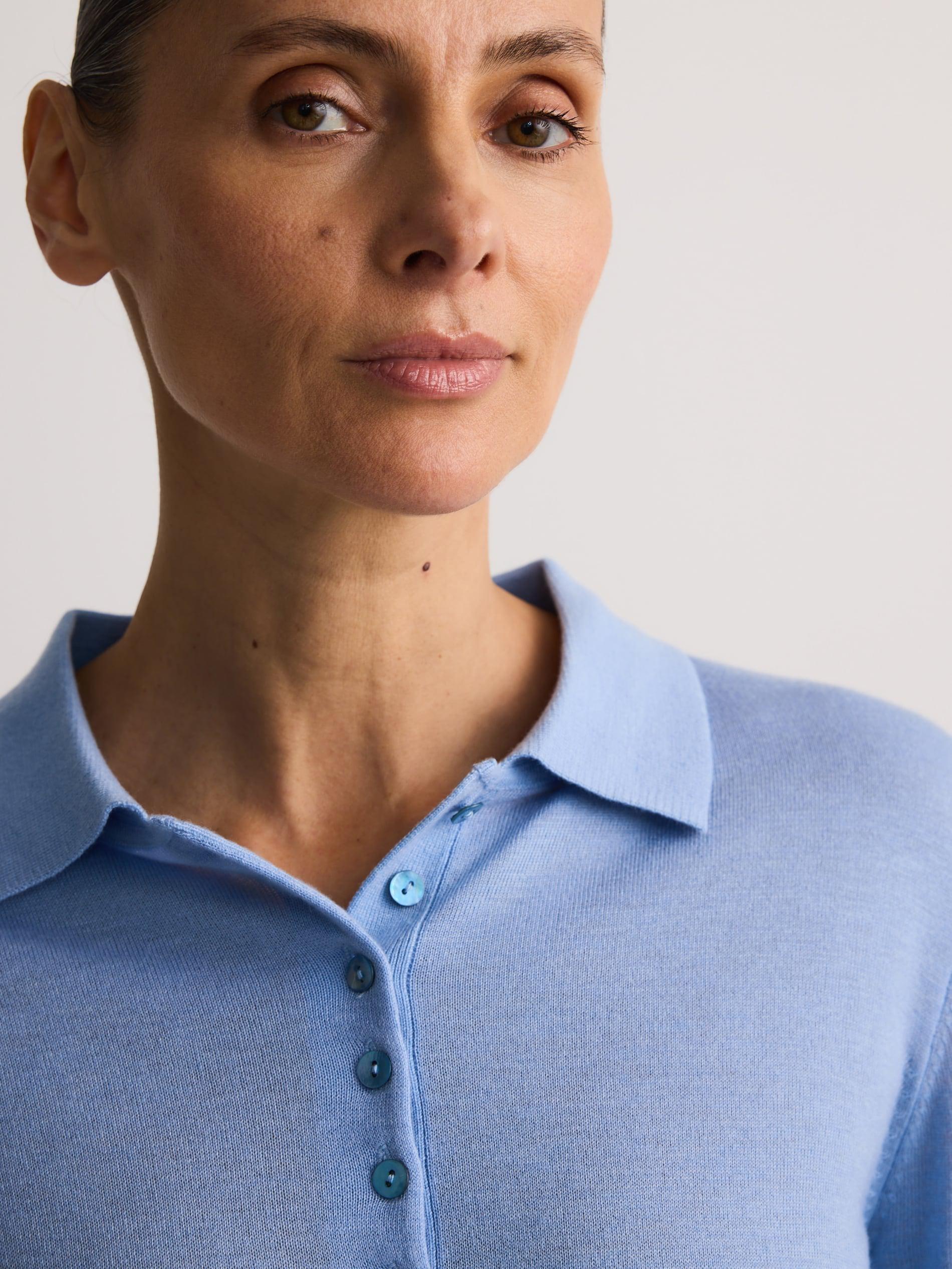 Blue Ribbed Collared Sweater, , large image number 4
