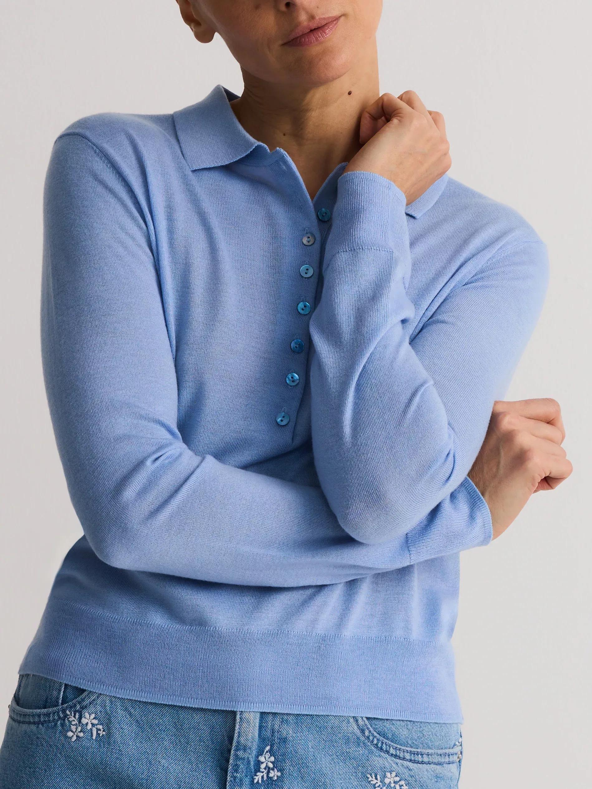 Blue Ribbed Collared Sweater, , large image number 5