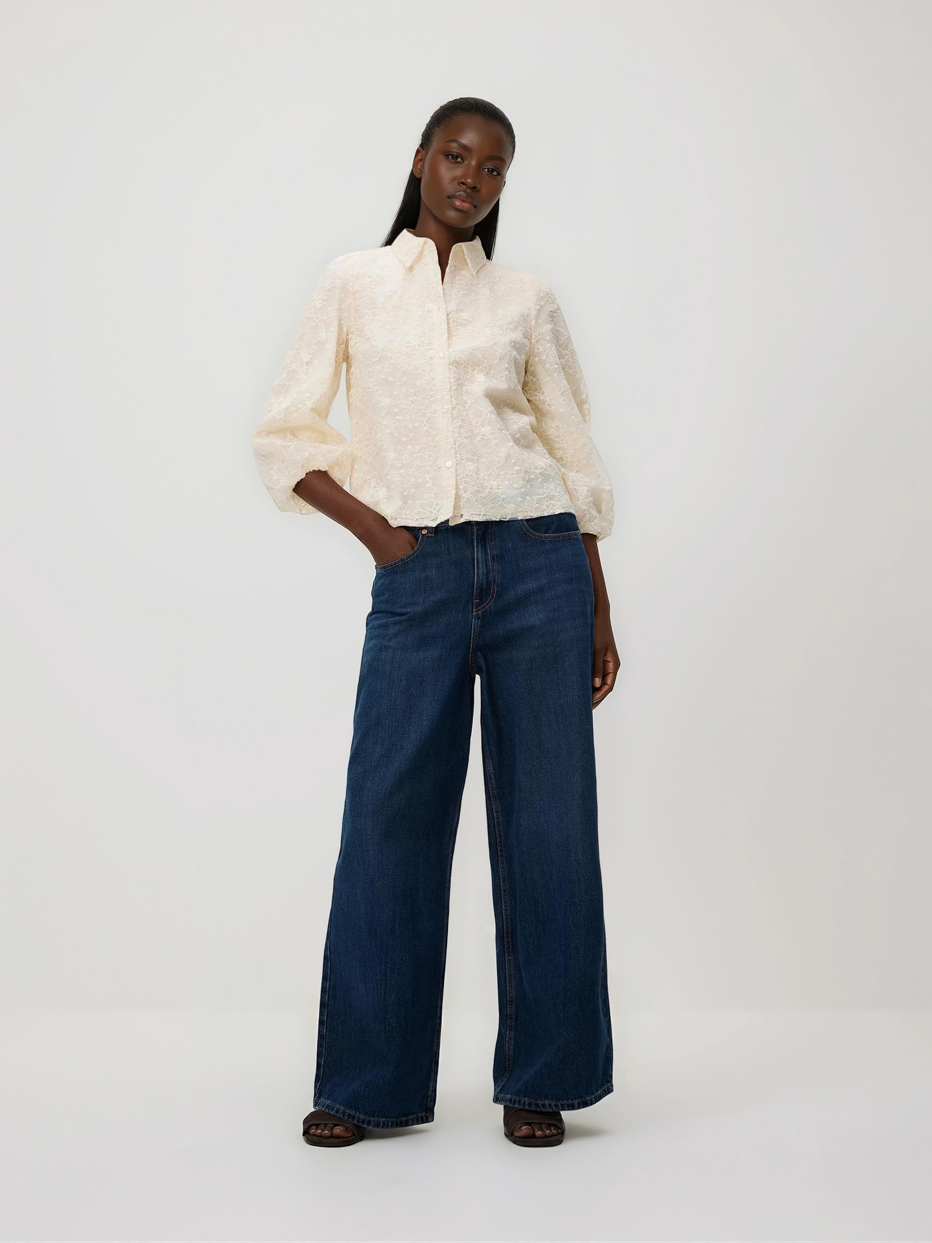 Cream Blouse With Embroidery, Ivory, large image number 2