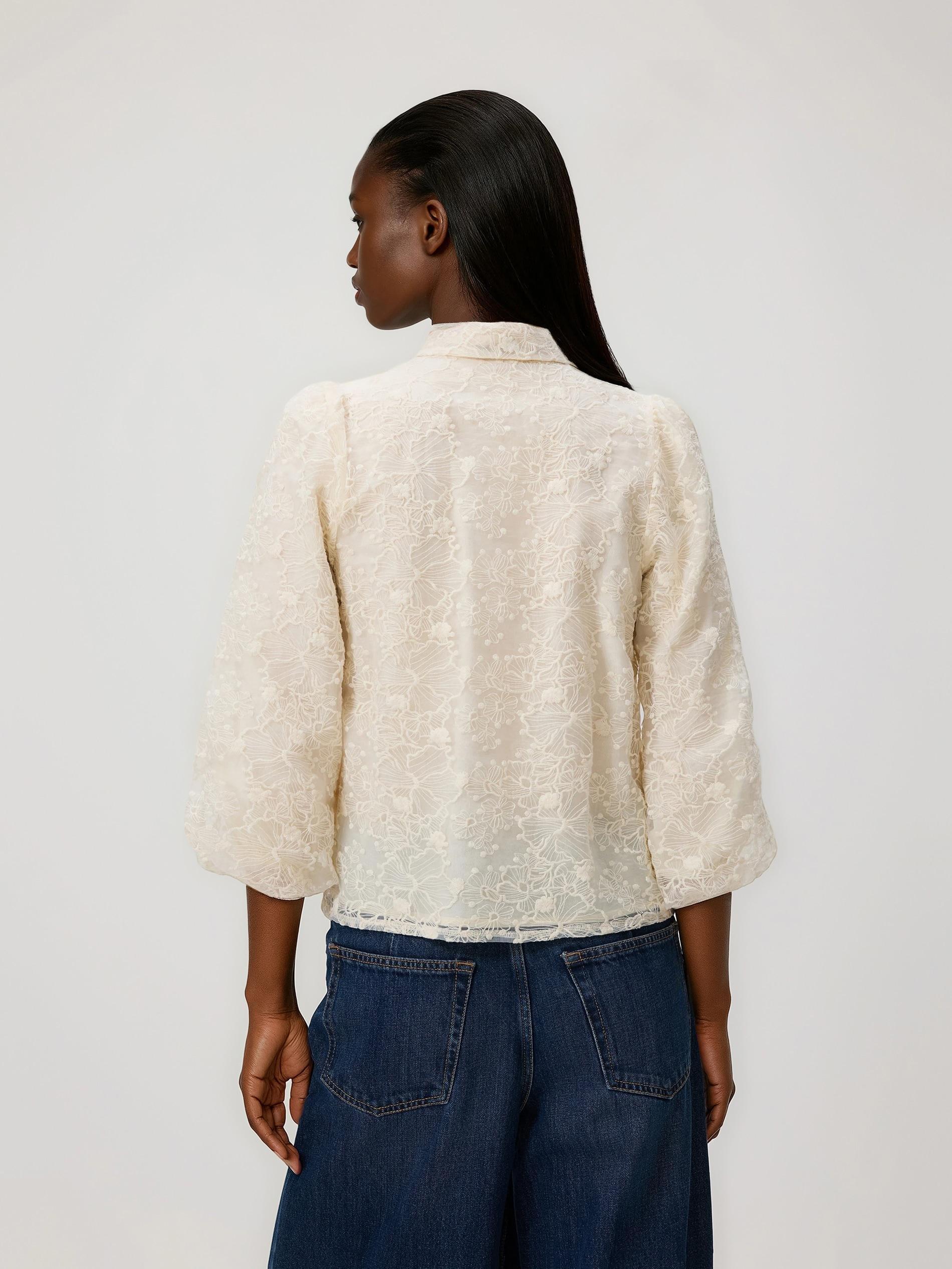 Cream Blouse With Embroidery, Ivory, large image number 3