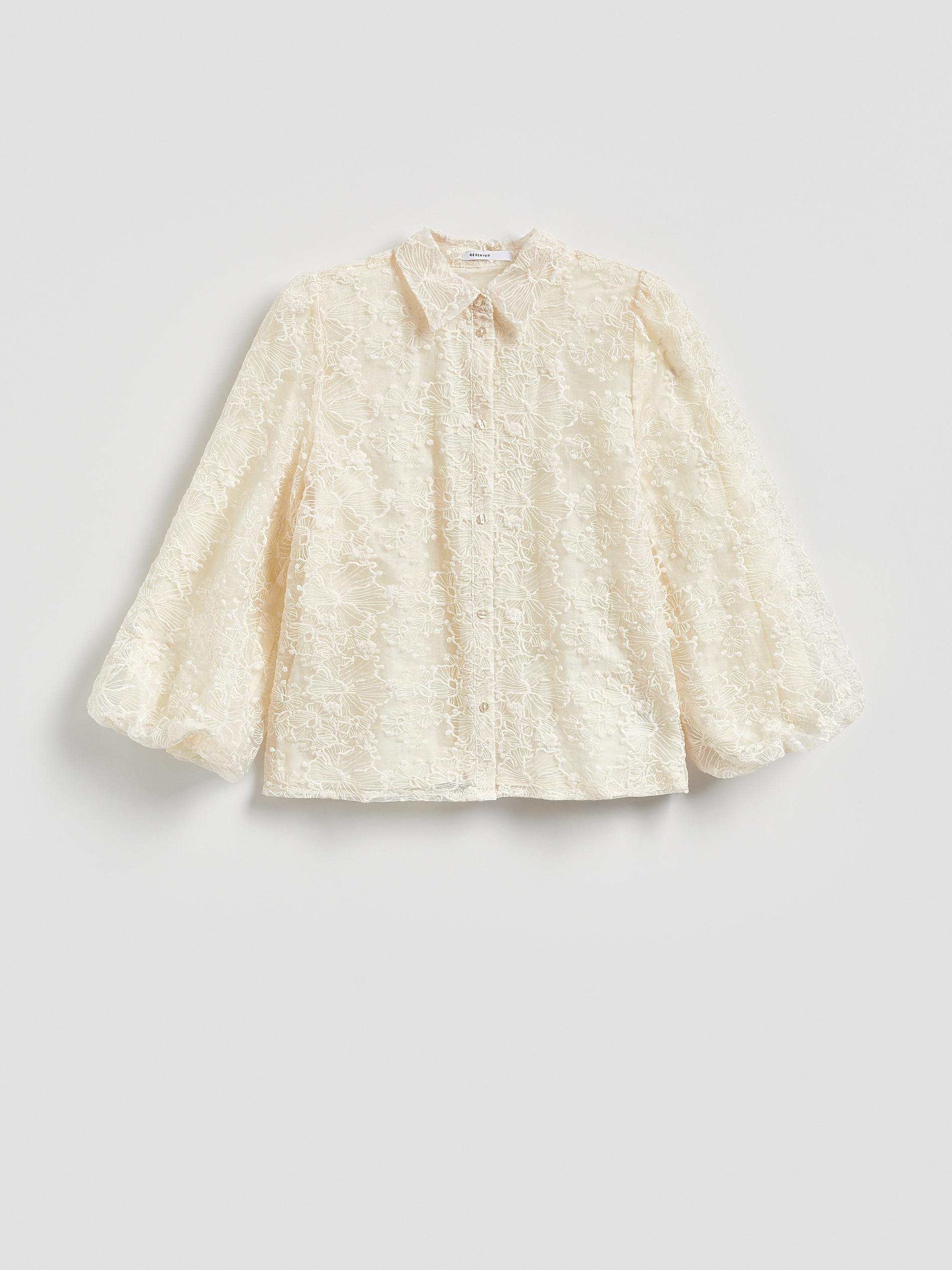 Cream Blouse With Embroidery, Ivory, large image number 4
