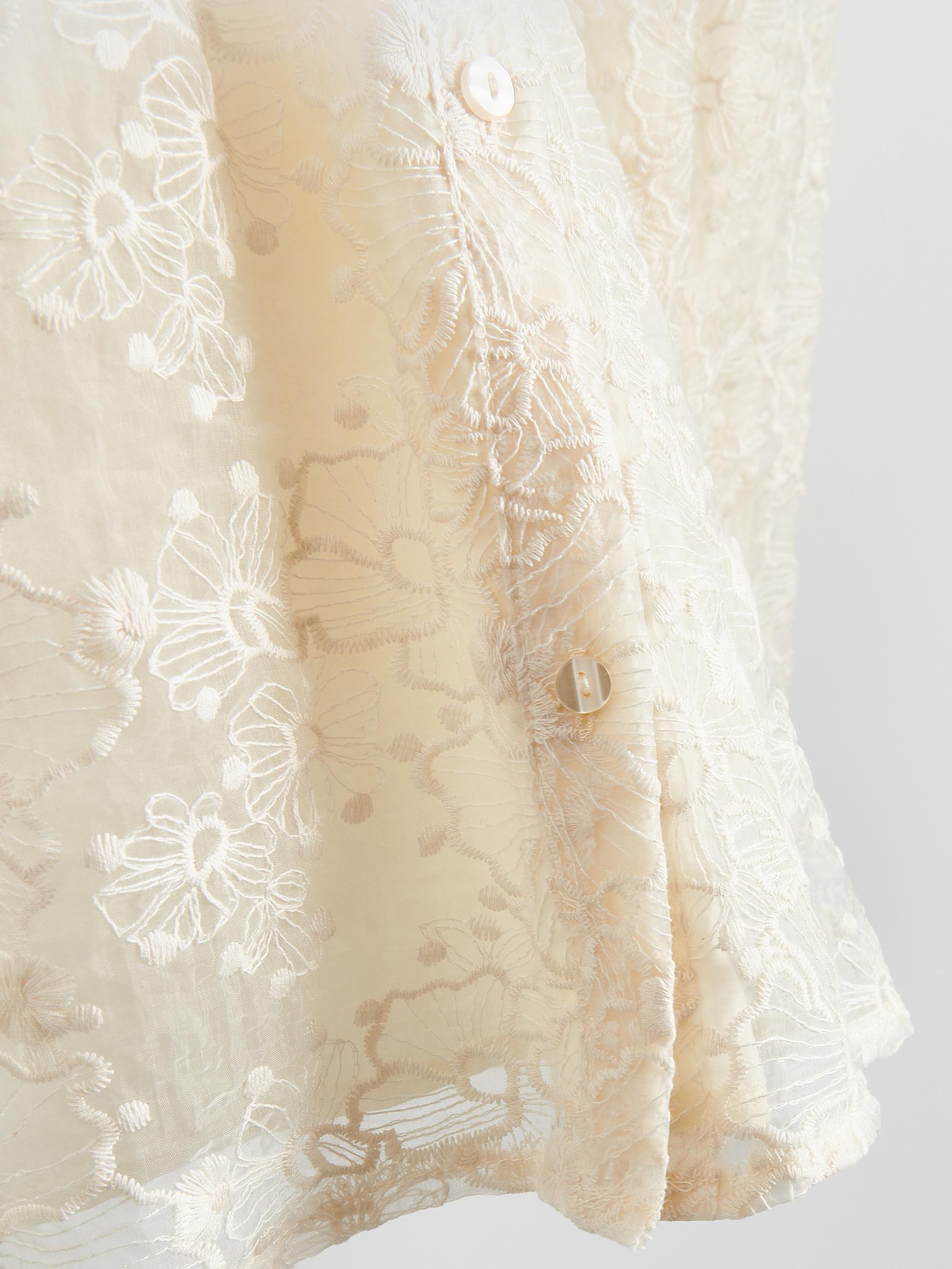 Cream Blouse With Embroidery, Ivory, large image number 5